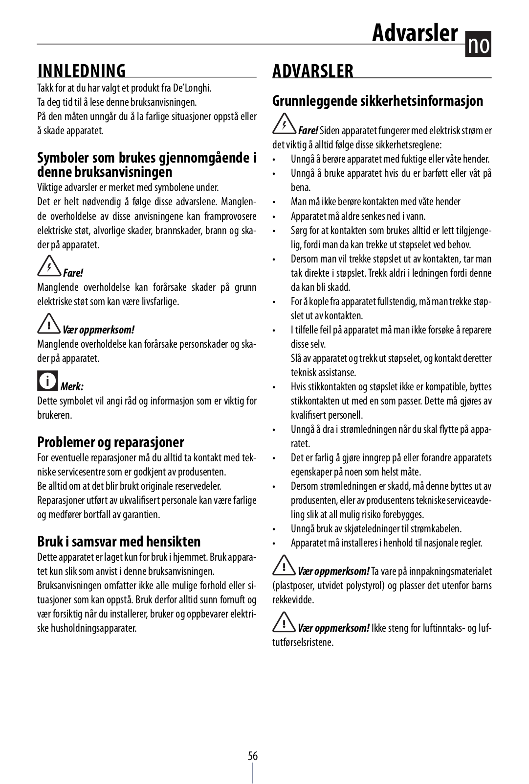 Delonghi AC100 Instruction manuals