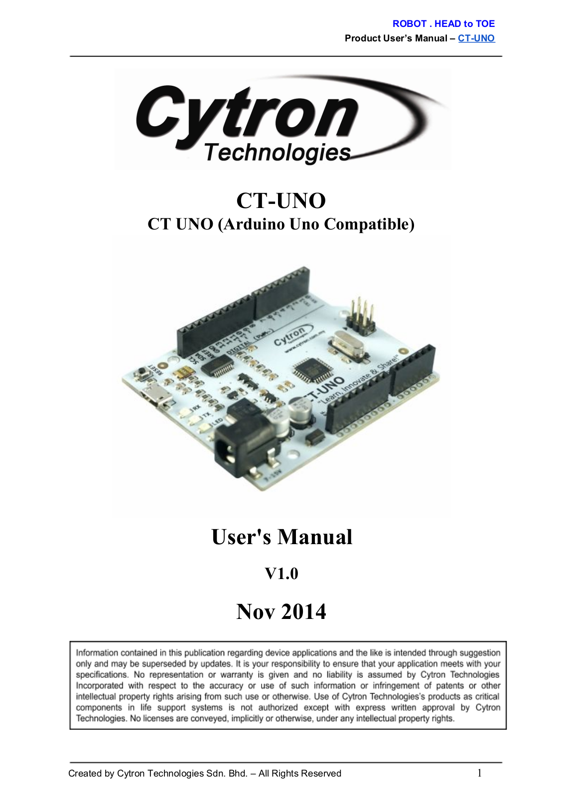 Cytron Technologies CT-UNO User Manual