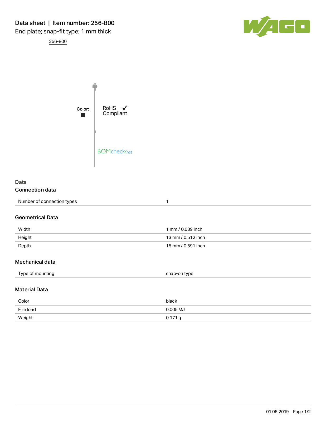 Wago 256-800 Data Sheet