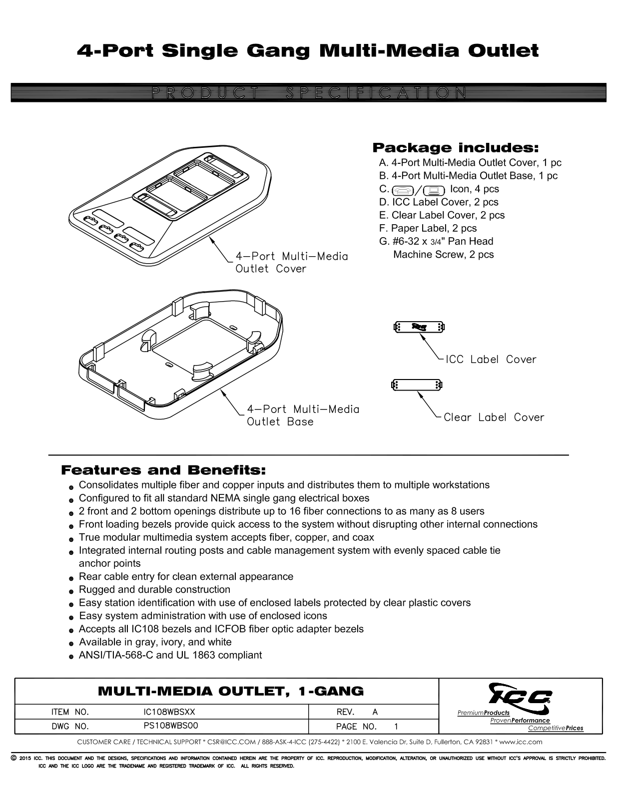 ICC IC108WBSGY Specsheet