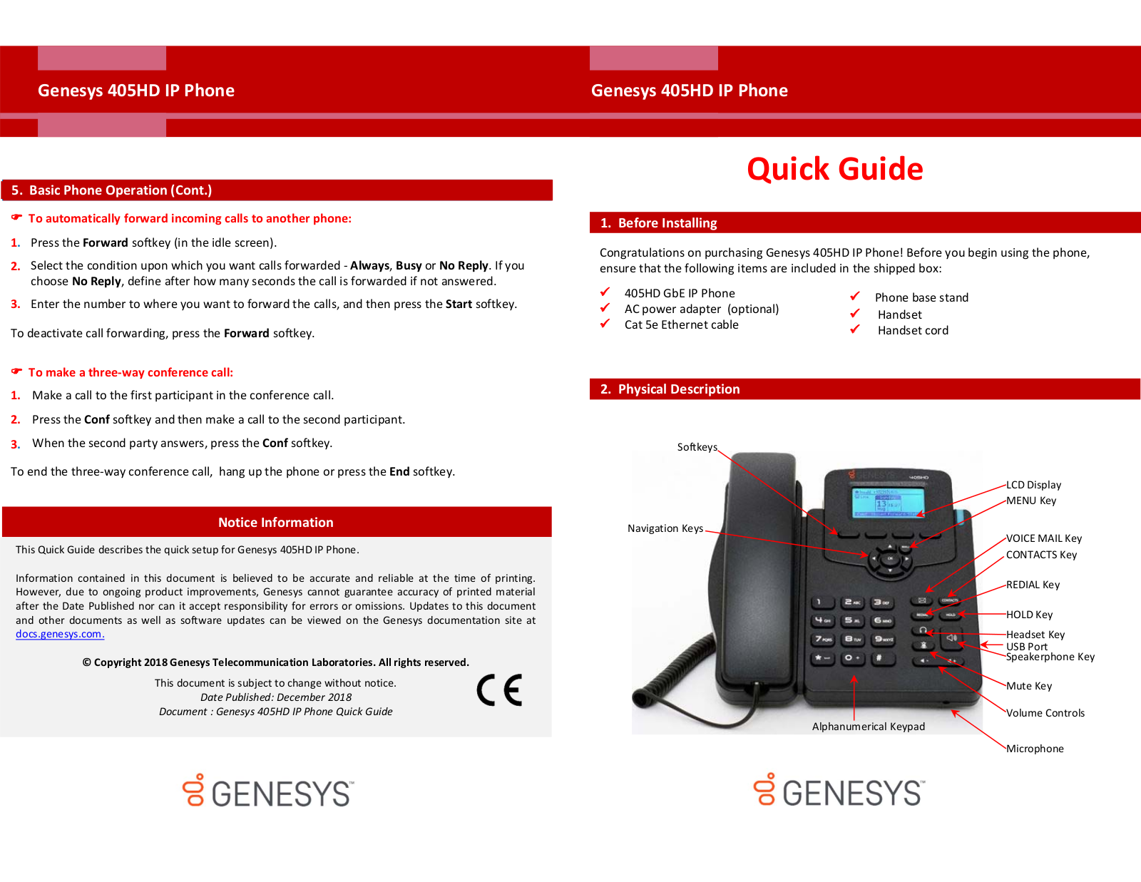 Genesys 405HD, 405 Quick Manual - ManualMachine.com