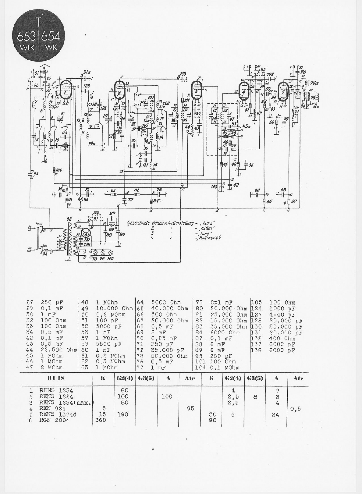 Telefunken 654-WLK, 653-WLK Schematic