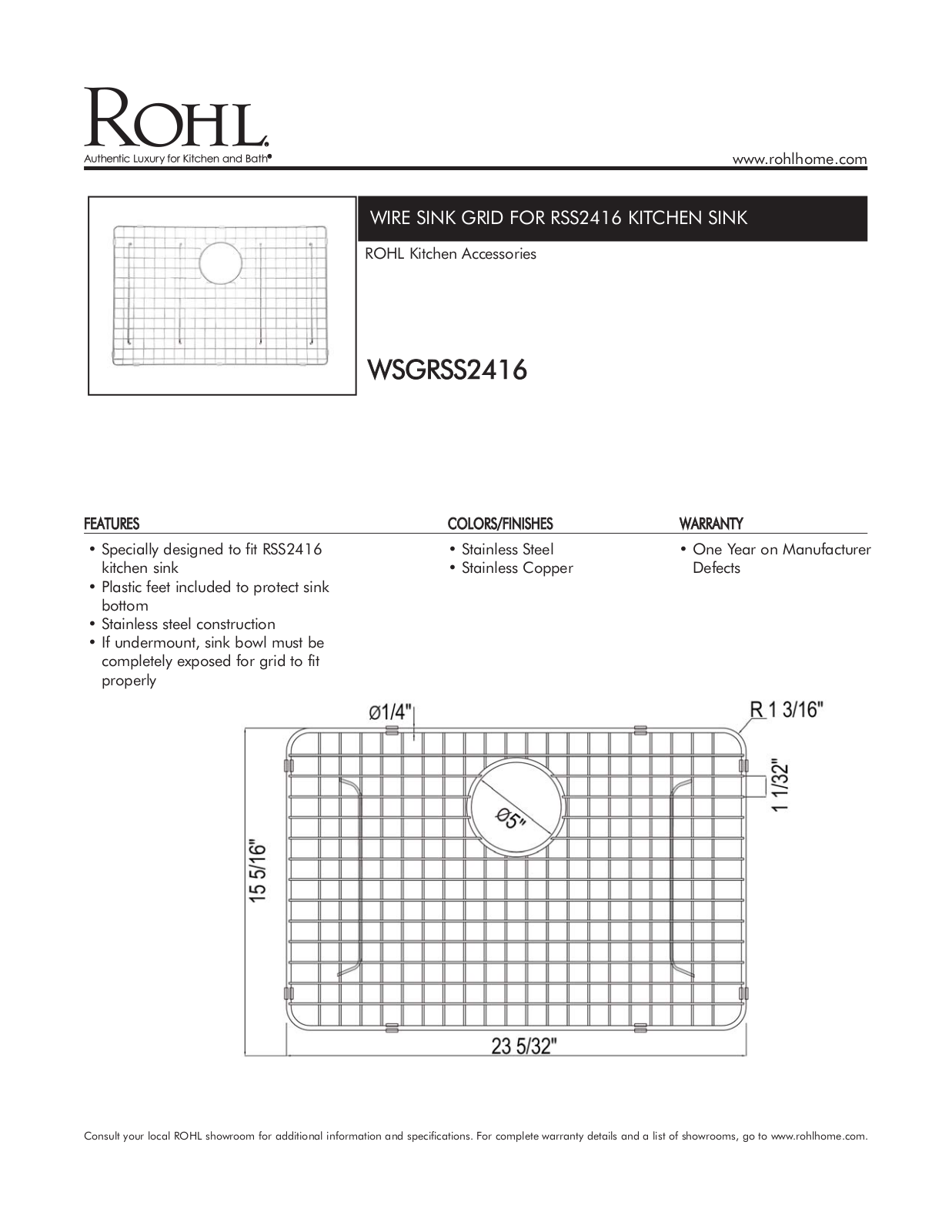 Rohl XRH10151 Specifications - ManualMachine.com