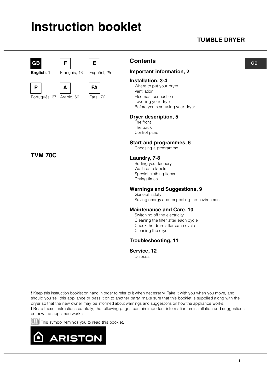 Hotpoint TVM 70C P, TVM 70C 6P/Z User Manual