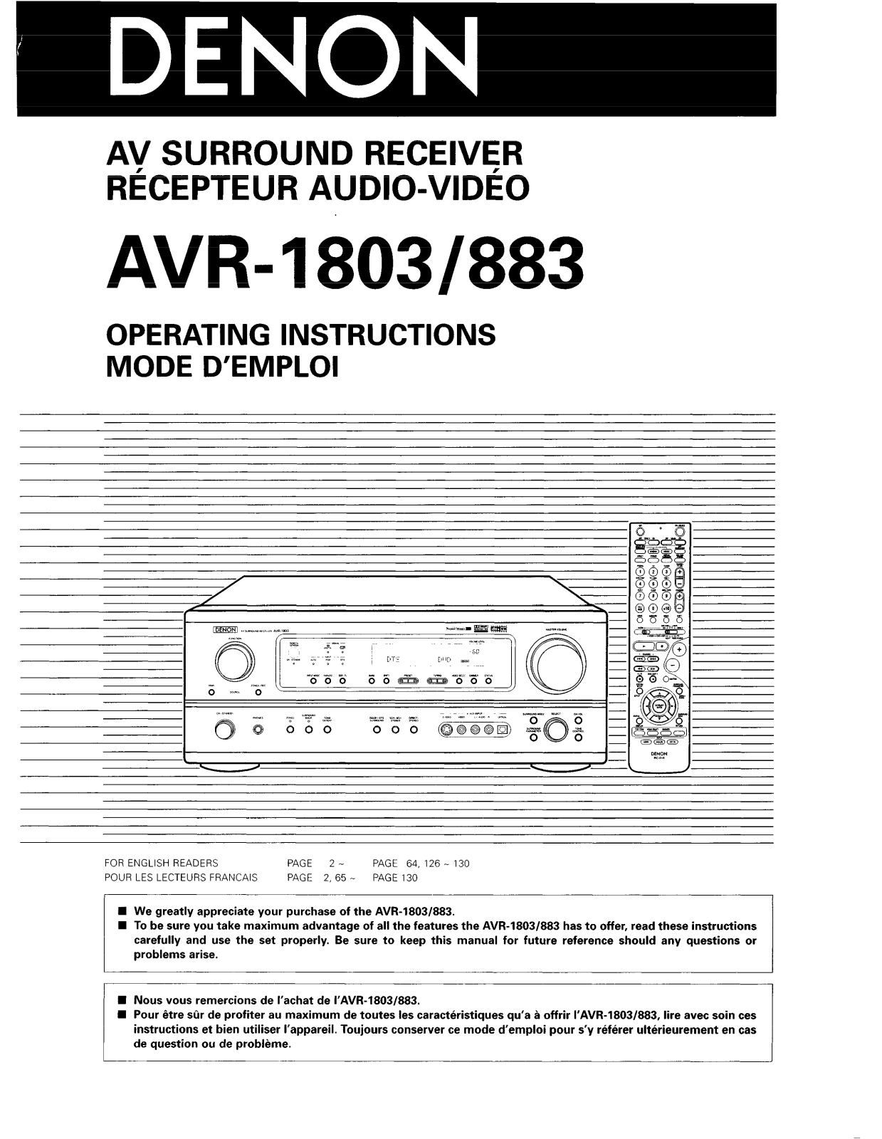 Denon AVR-1803, AVR-883 User Manual