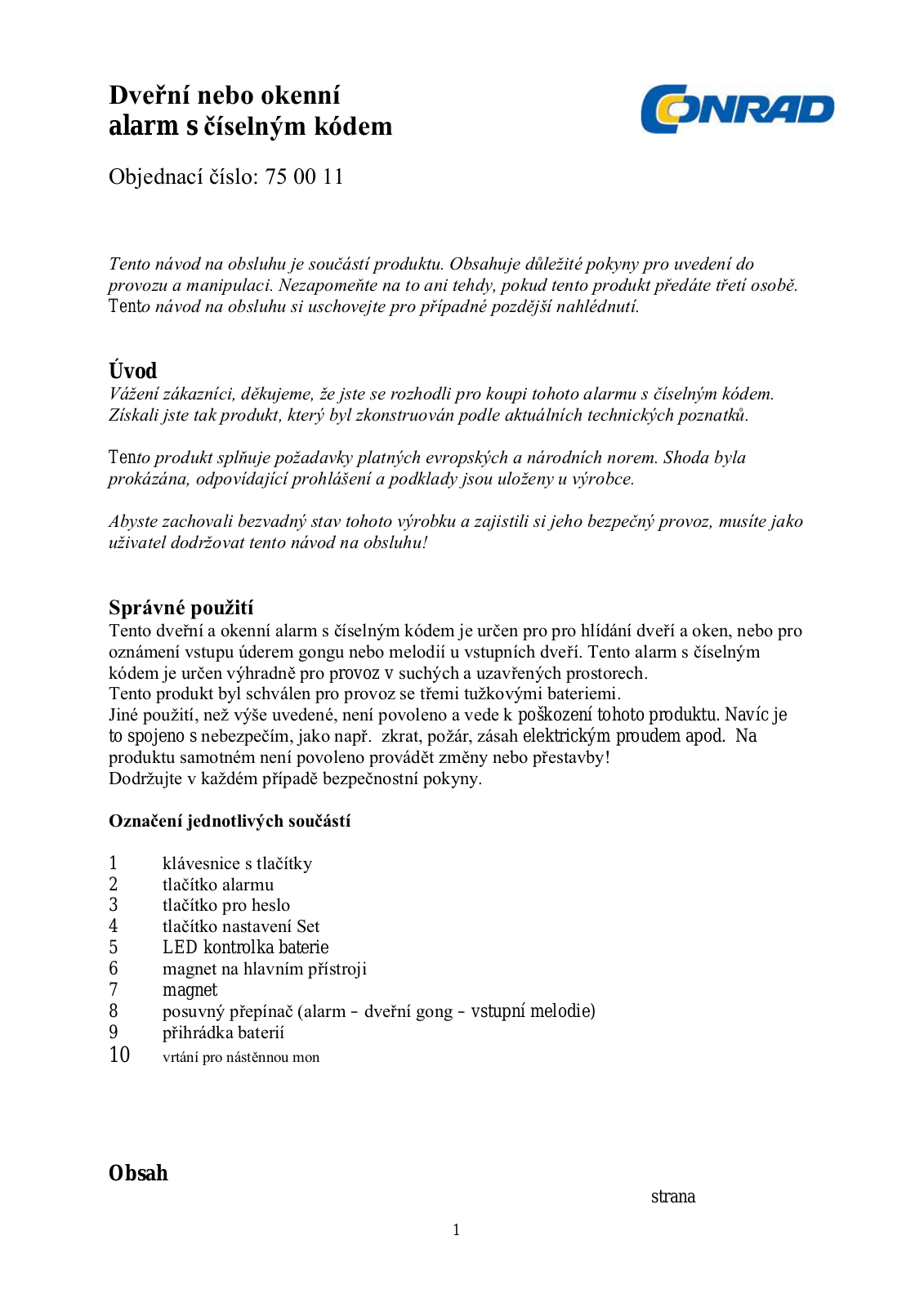 Conrad 750011 Operating Instructions