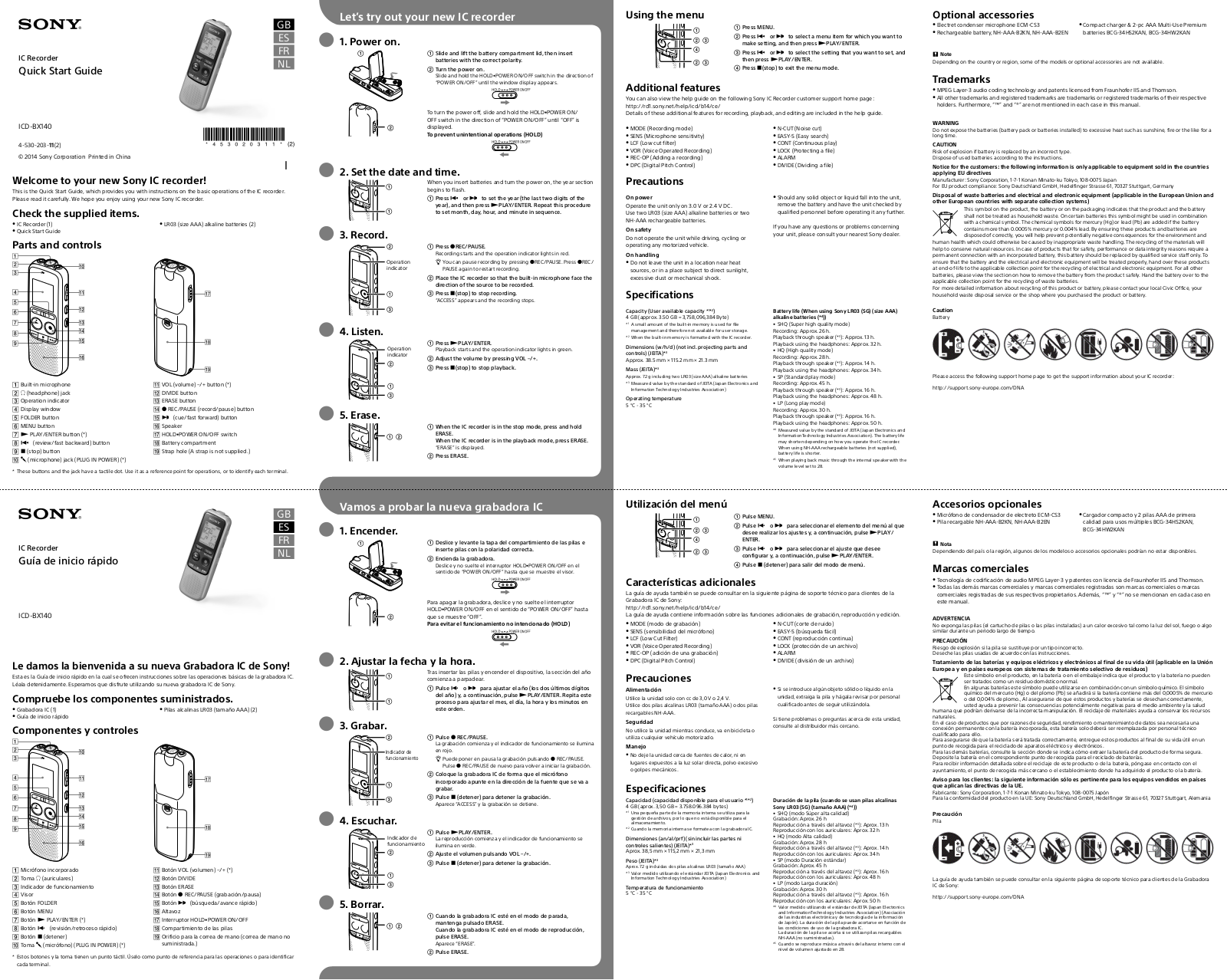 SONY ICD BX140 Guide rapide