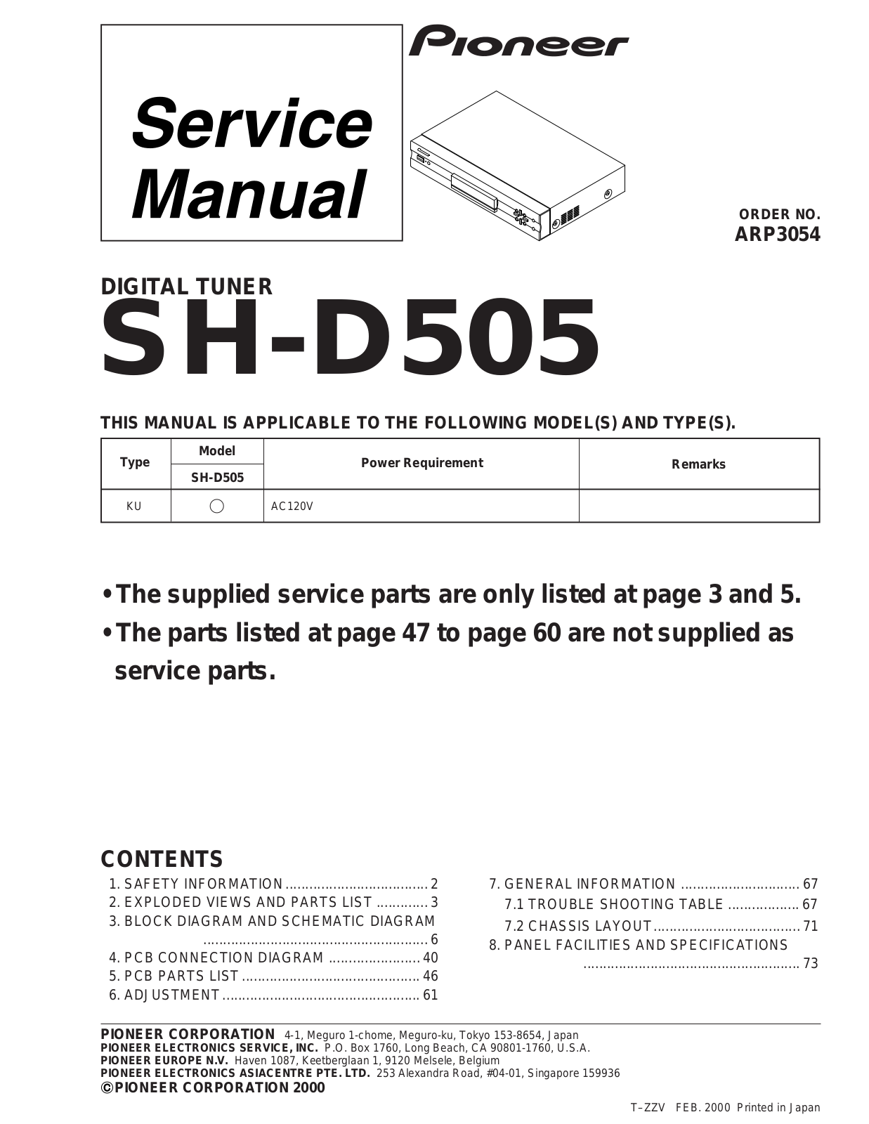 Pioneer SH-D505 Service Manual