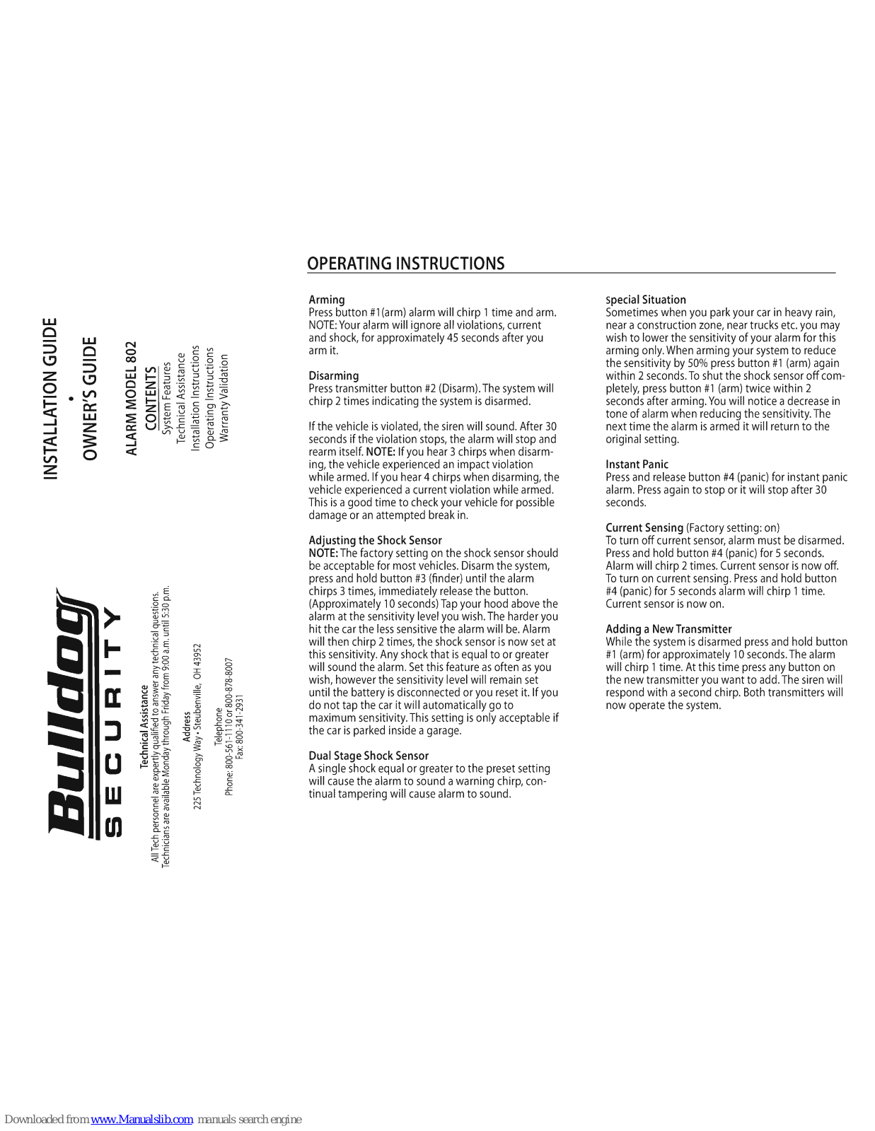 Bulldog Security 802 Installation Manual
