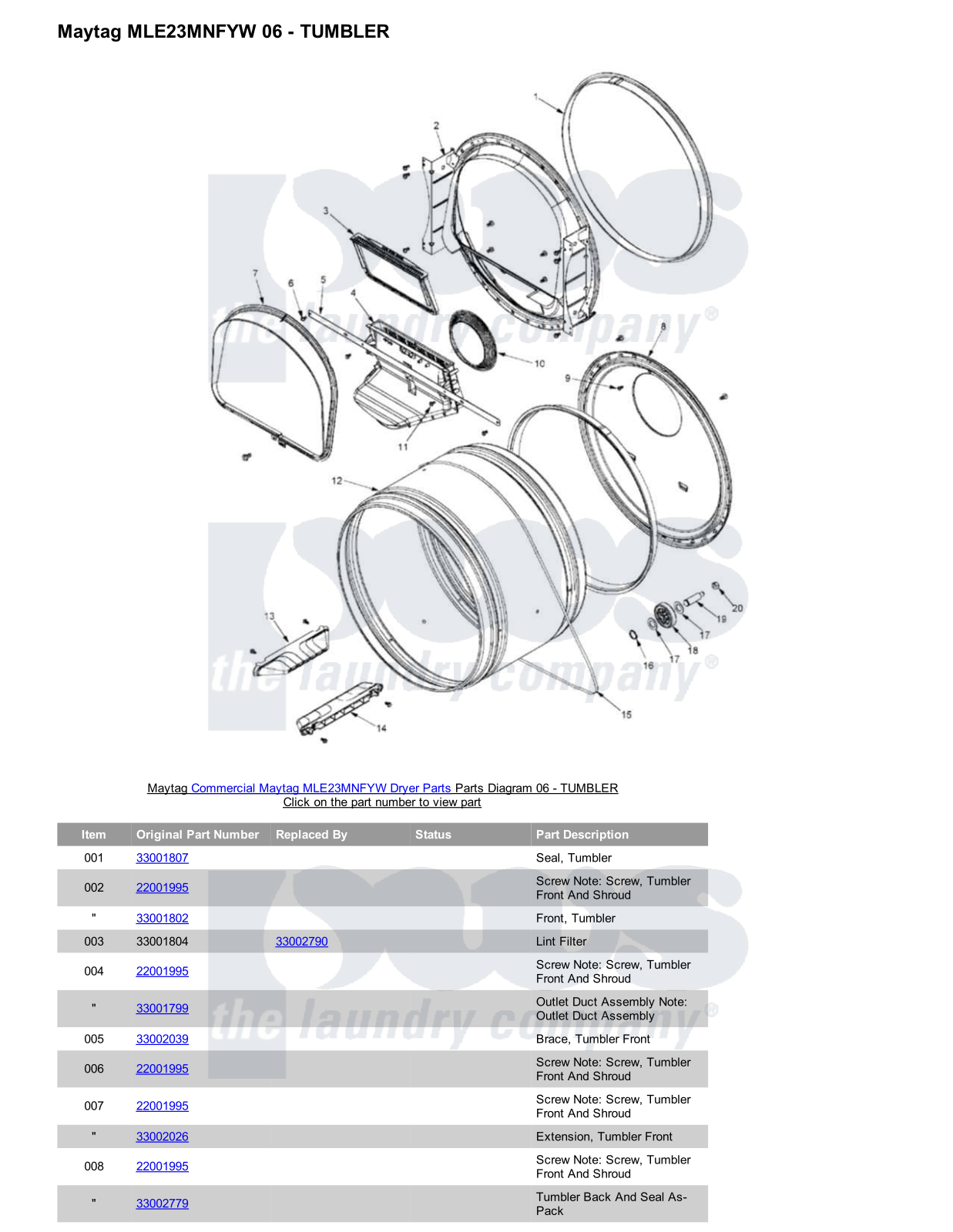 Maytag MLE23MNFYW Parts Diagram