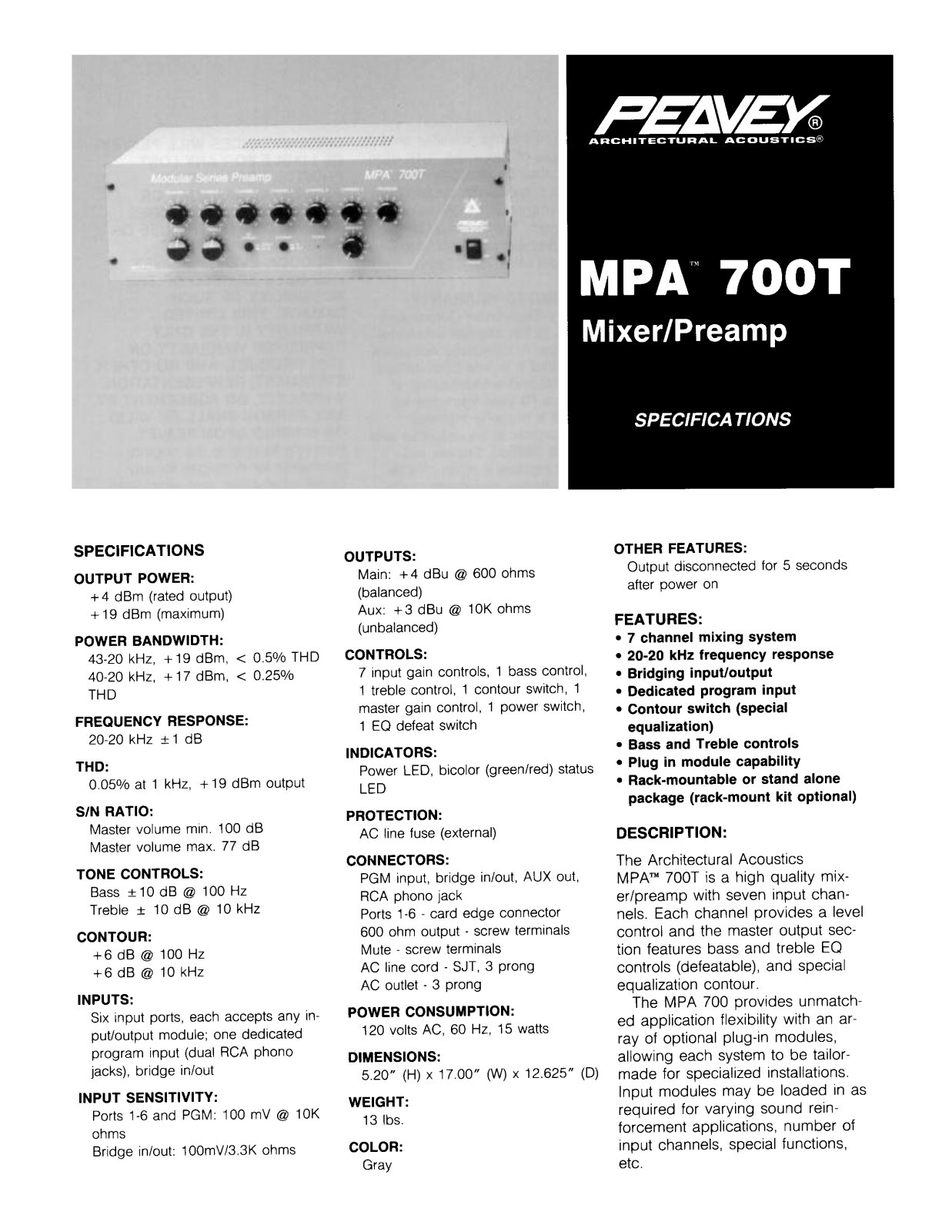 Peavey MPA 700T User Manual