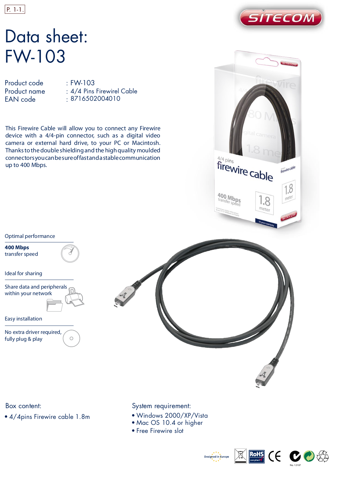 Sitecom FW-103 DATASHEET - ManualMachine.com