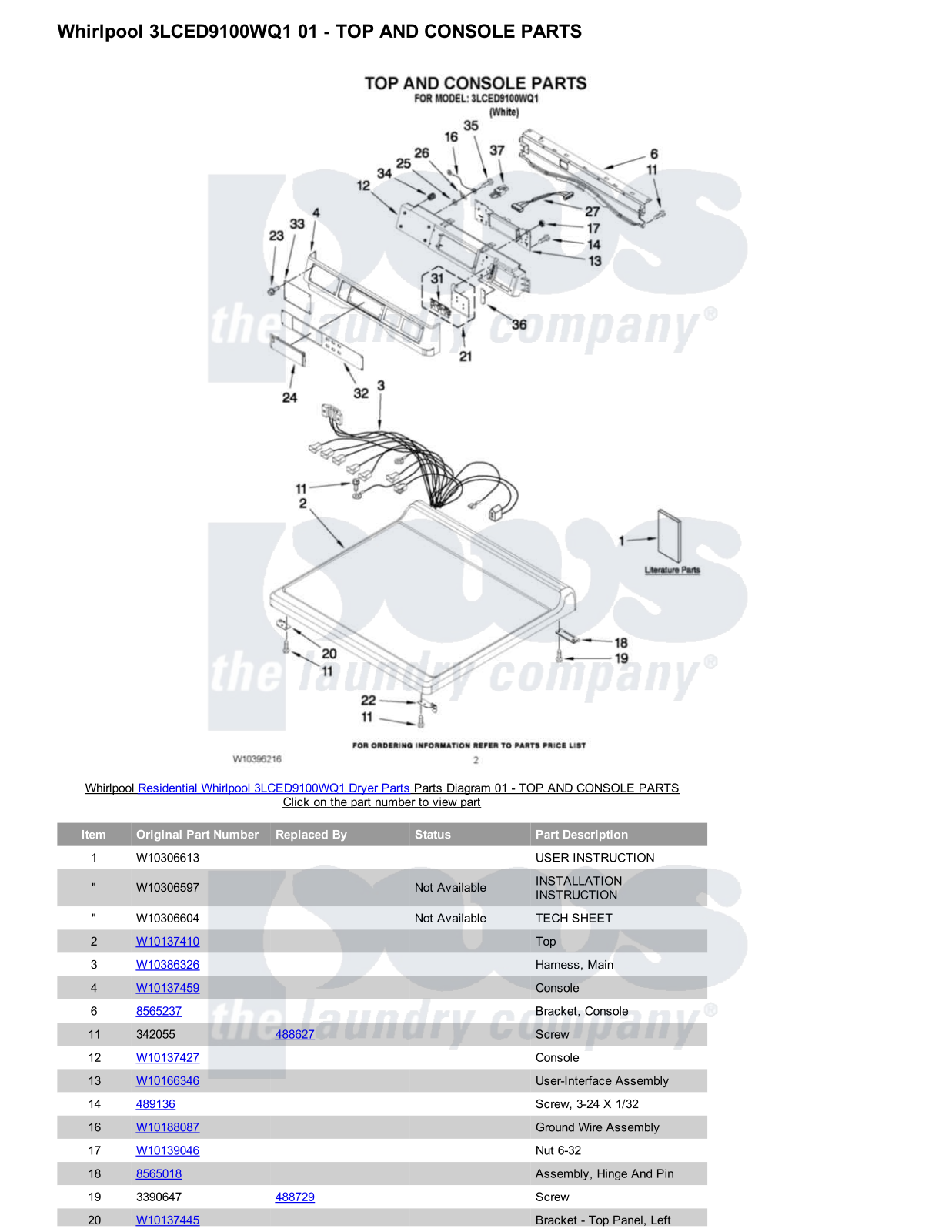 Whirlpool 3LCED9100WQ1 Parts Diagram