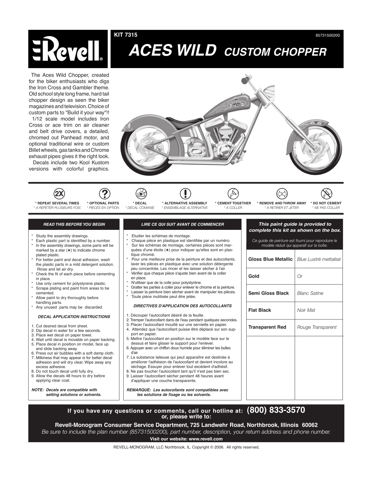 REVELL Aces Wild Custom Chopper User Manual