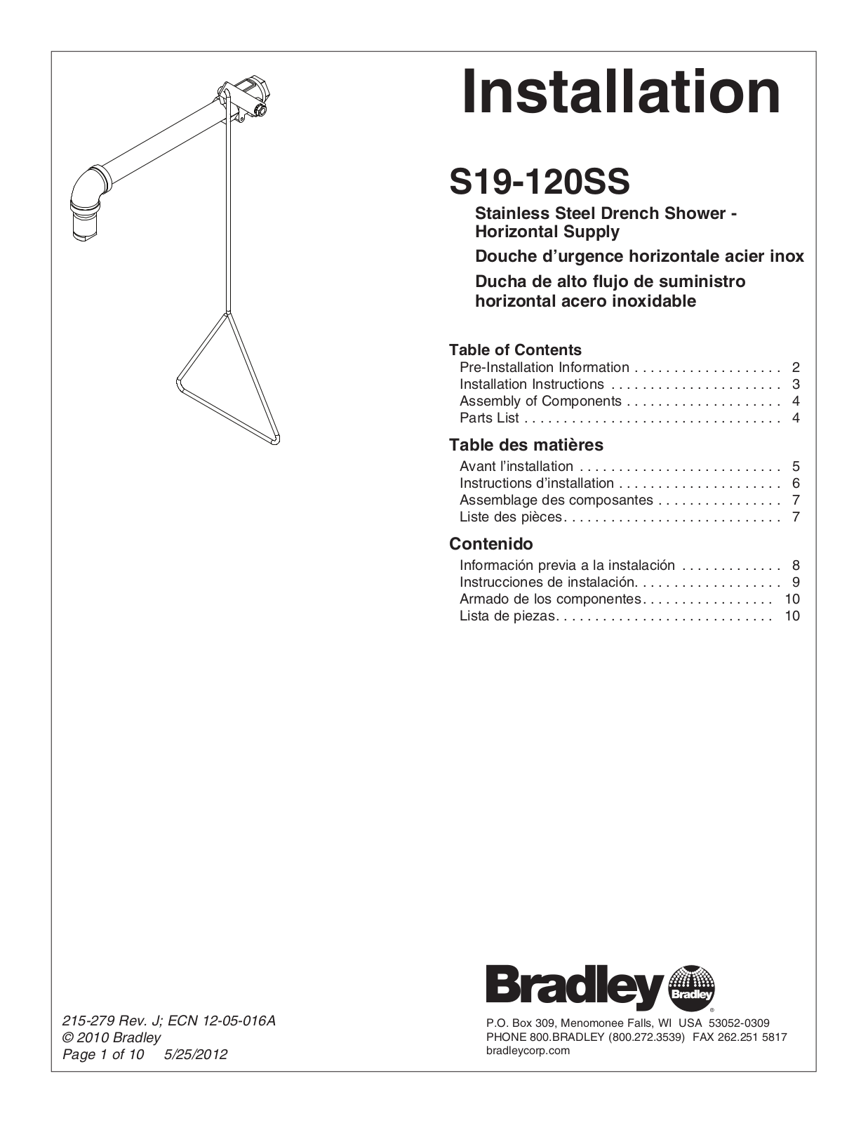 Bradley Corporation S19-120SS Installation Manual