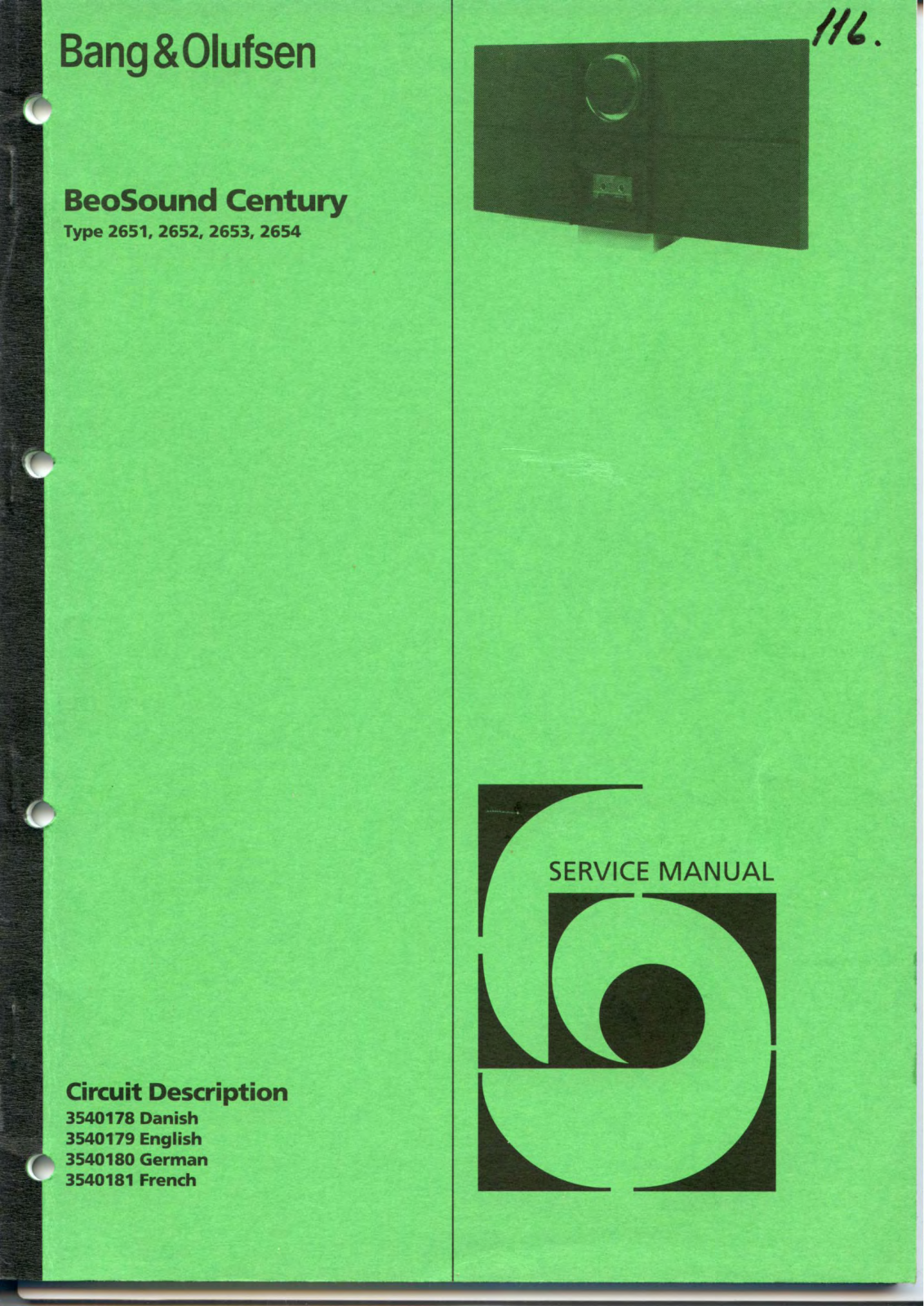 Bang Olufsen Beosound Century-SM, Beosound Century Service Manual