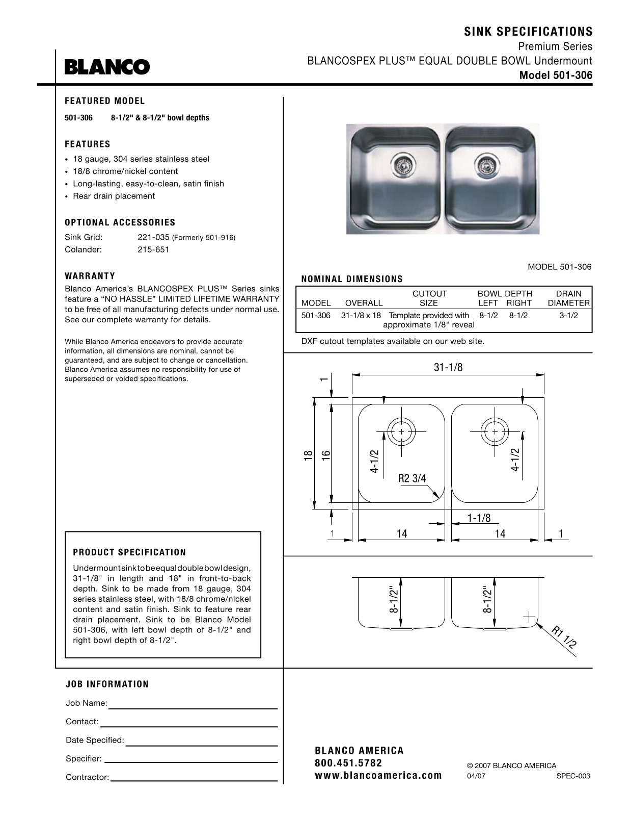 Blanco 501-306 User Manual