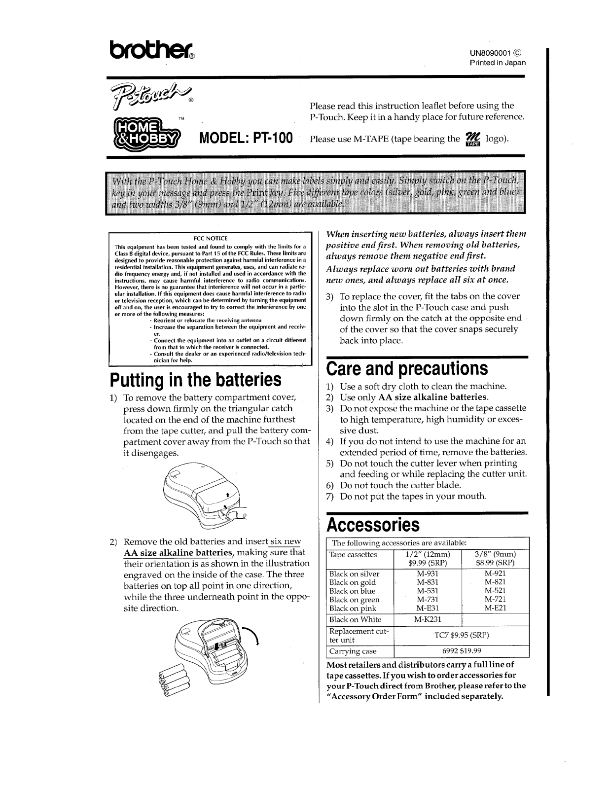 Brother PT-100 User Manual