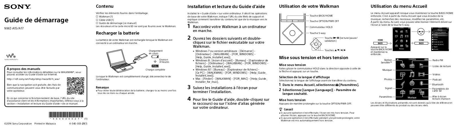 SONY NWZ A15 Notice de prise en main