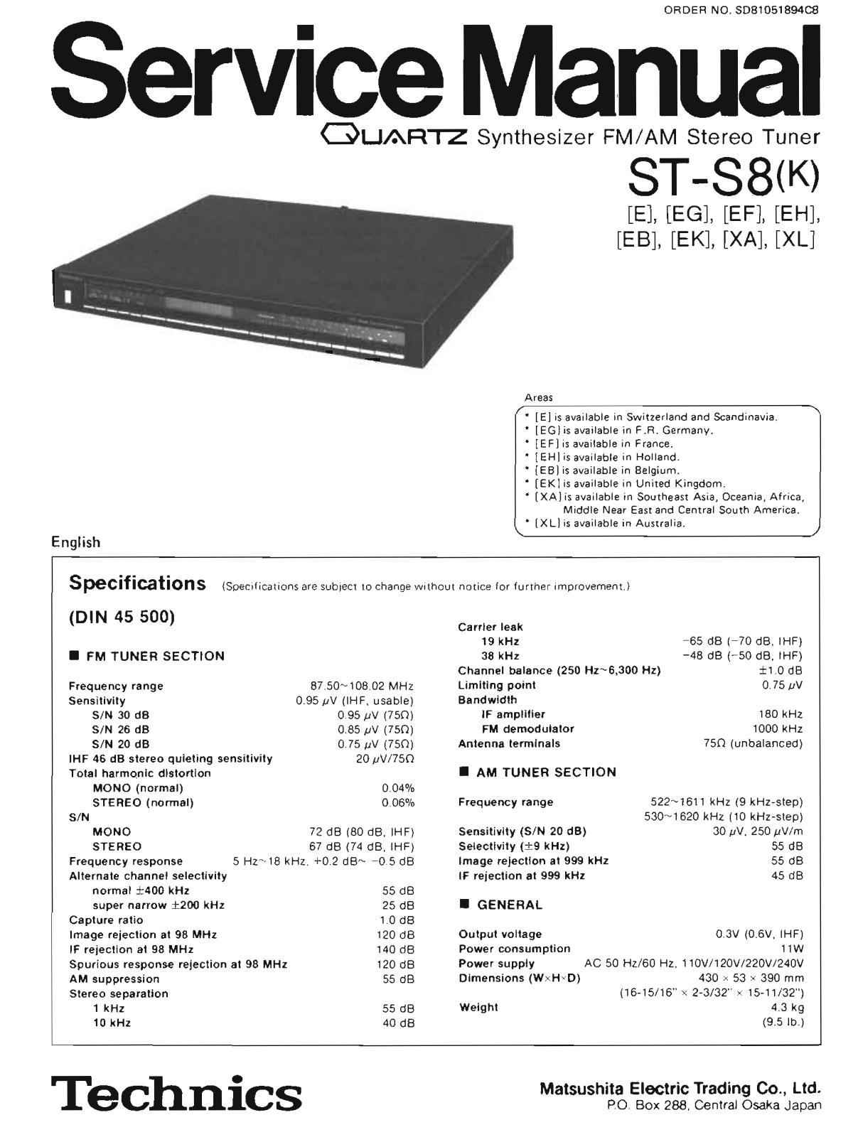 Technics ST-S-8 Service Manual