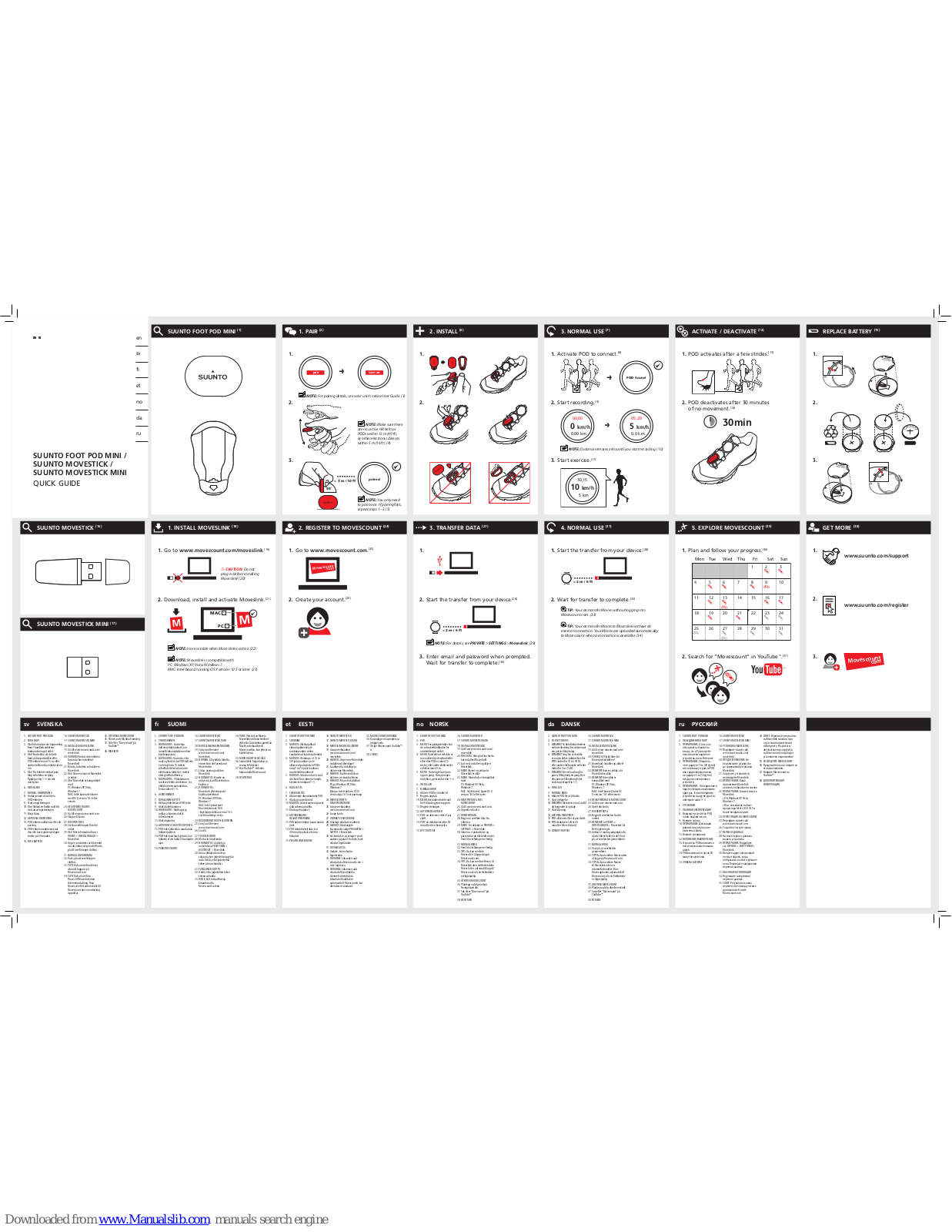 Suunto FOOT POD MINI, MOVESTICK, MOVESTICK MINI Quick Manual