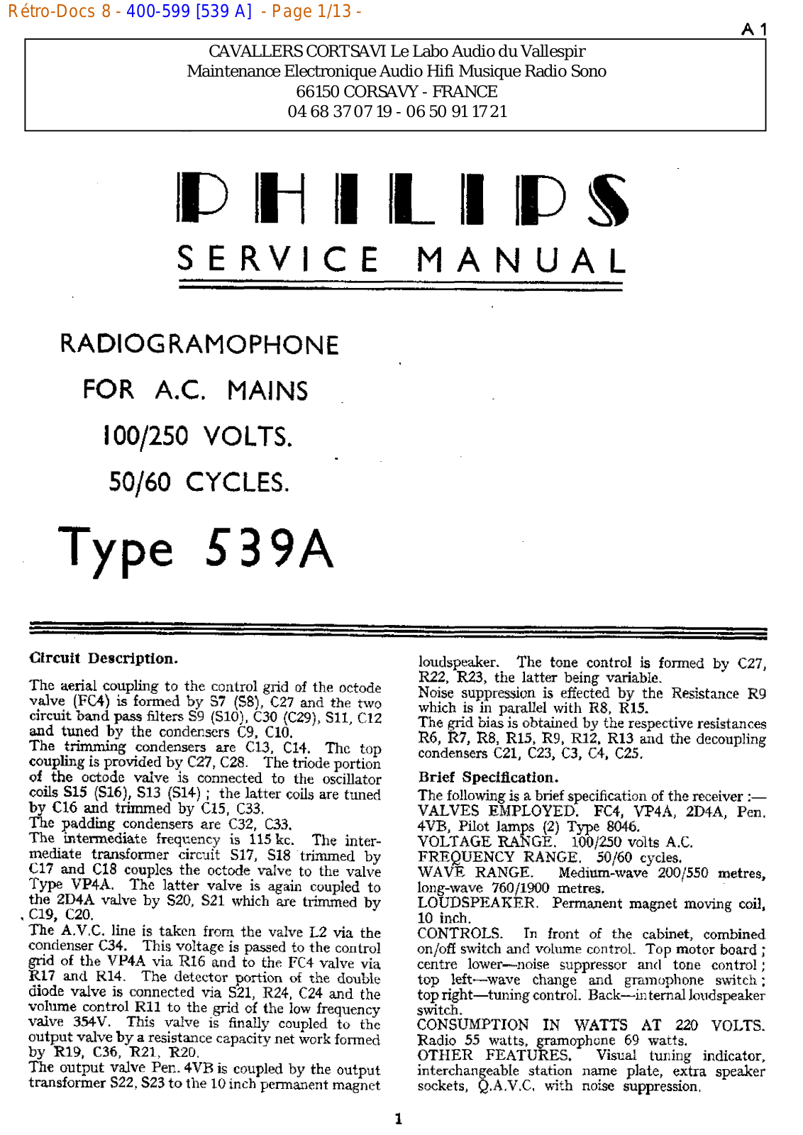 Philips 539 a Datasheet - ManualMachine.com