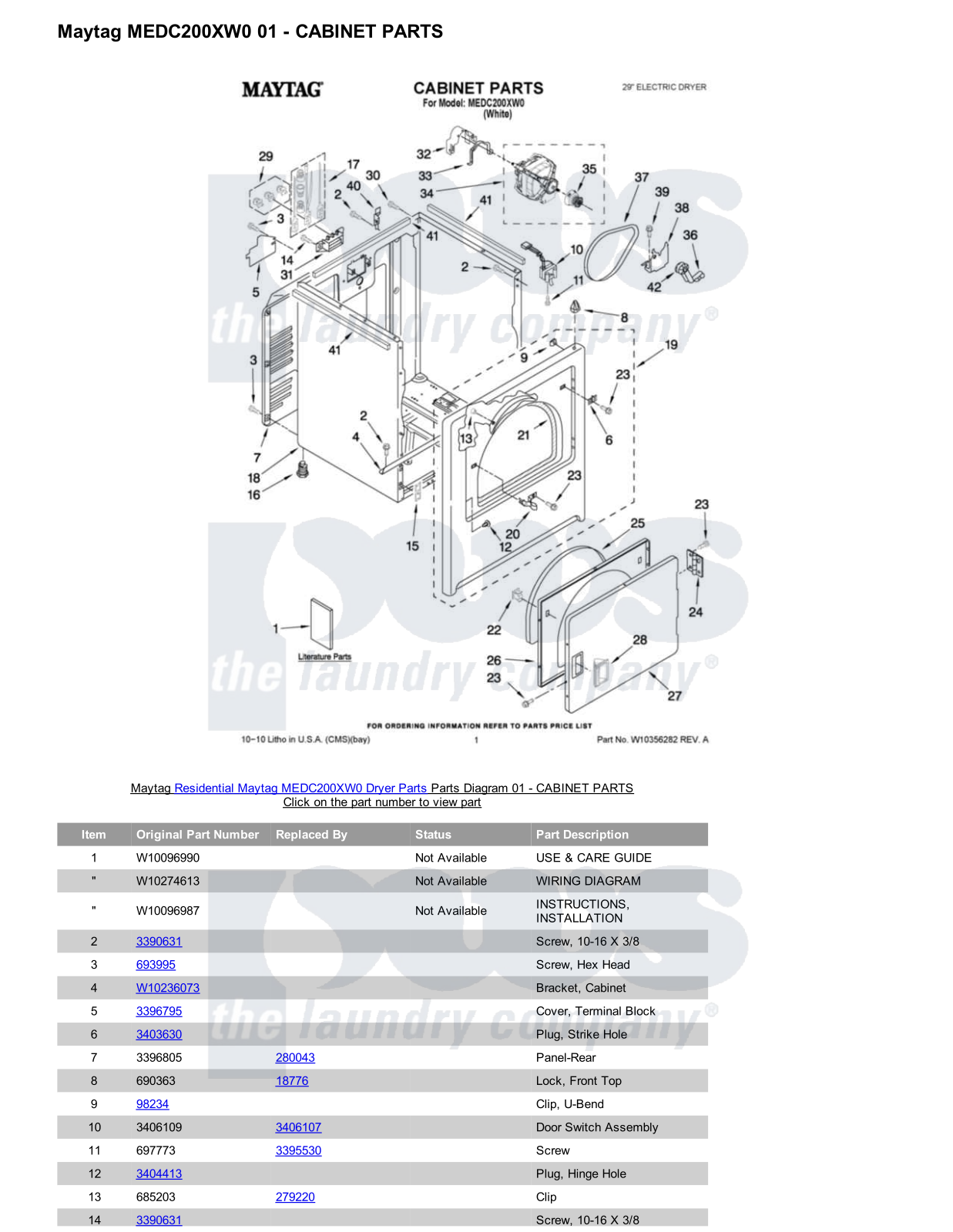 Maytag MEDC200XW0 Parts Diagram