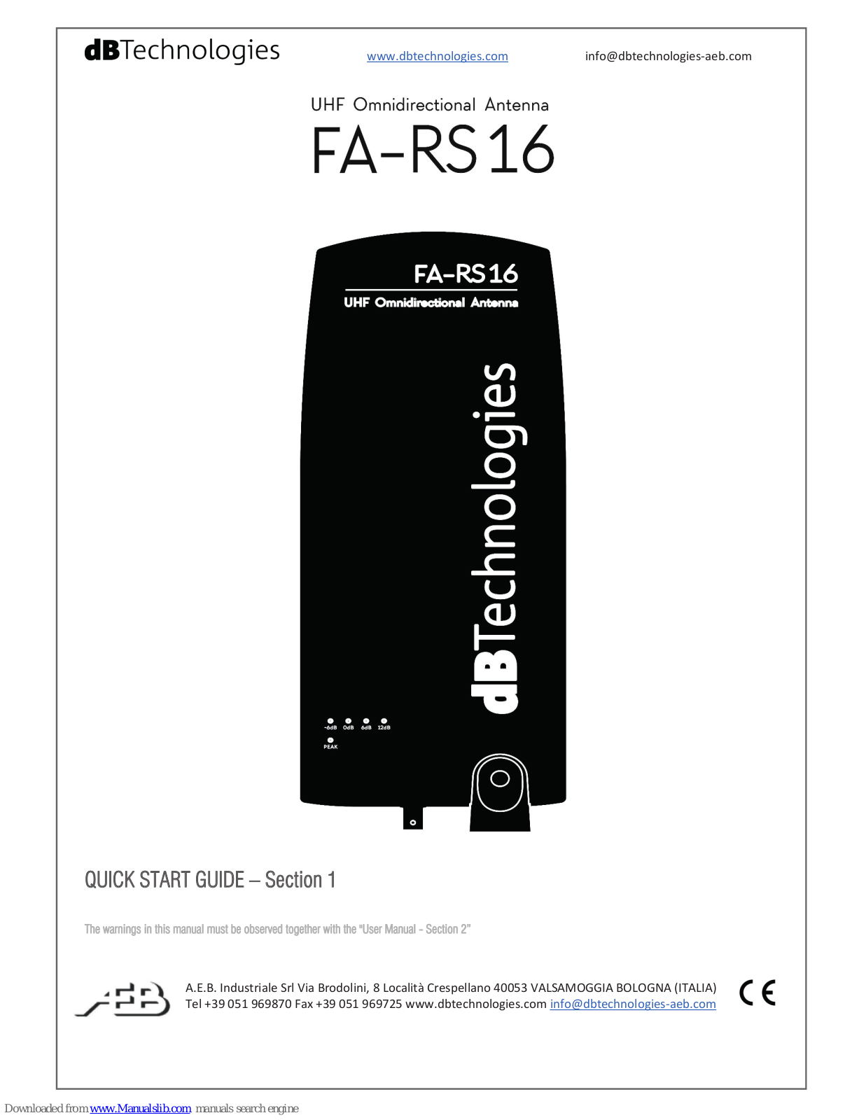 dB Technologies FA-RS16, DA-RS16 Quick Start Manual