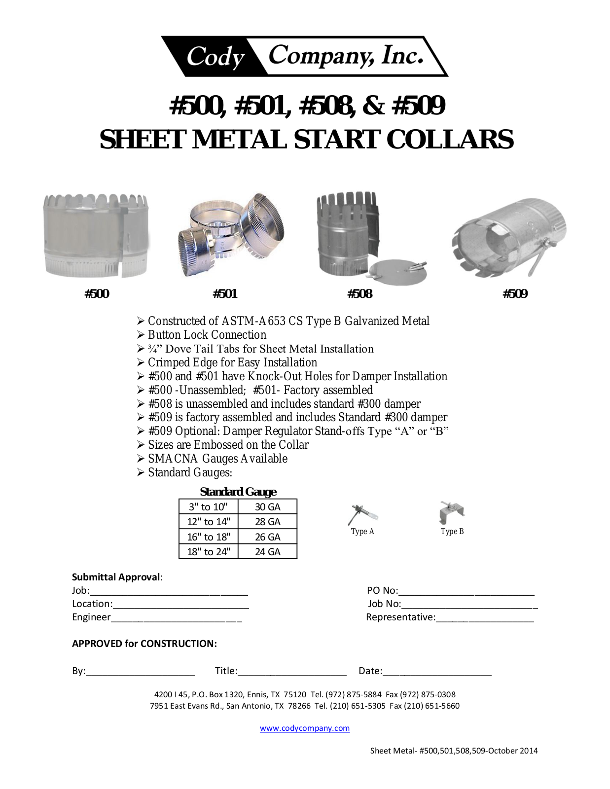 Cody Company 500, 501, 508, 509 User Manual