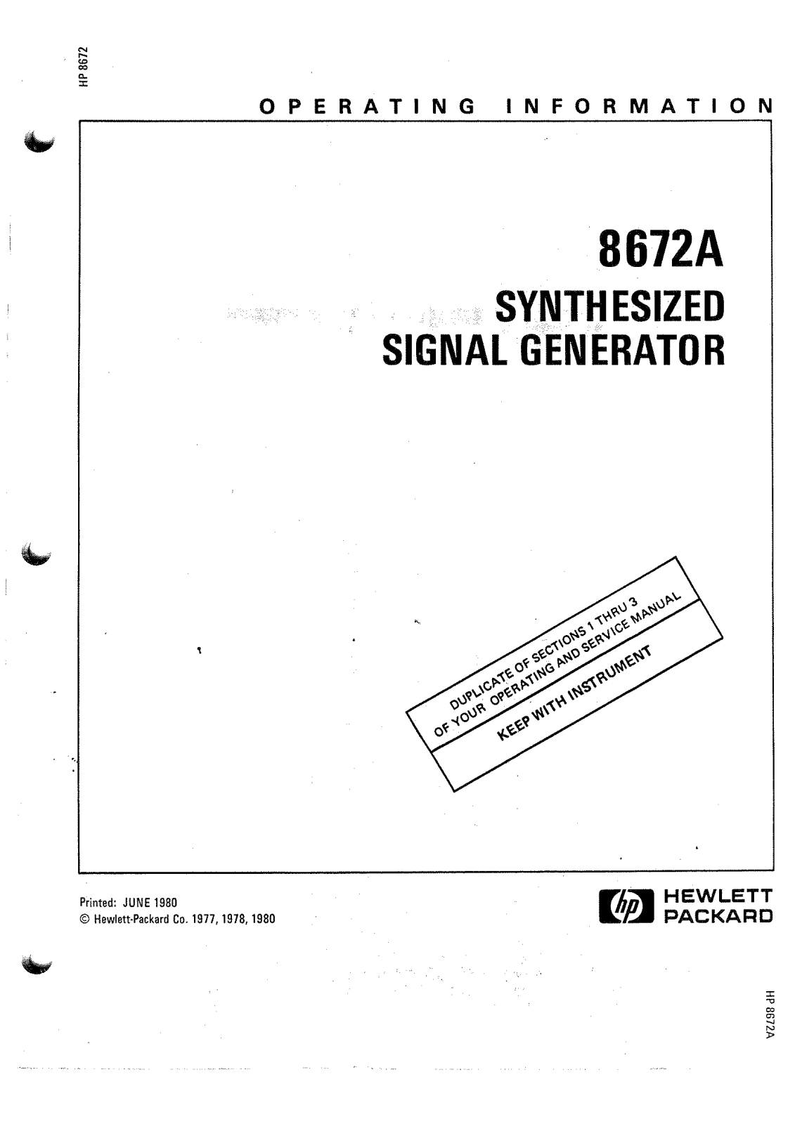 HP (Hewlett-Packard) 8672A User Manual