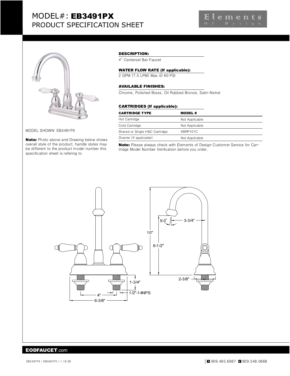 Elements of Design EDE1088 Specification Sheet - ManualMachine.com