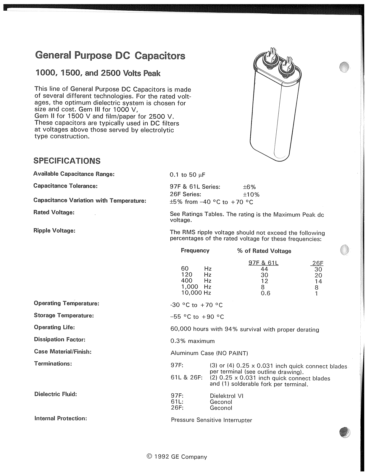 GE Capacitor General Purpose DC Capacitors Catalog Page