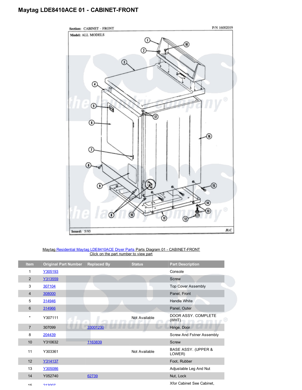 Maytag LDE8410ACE Parts Diagram