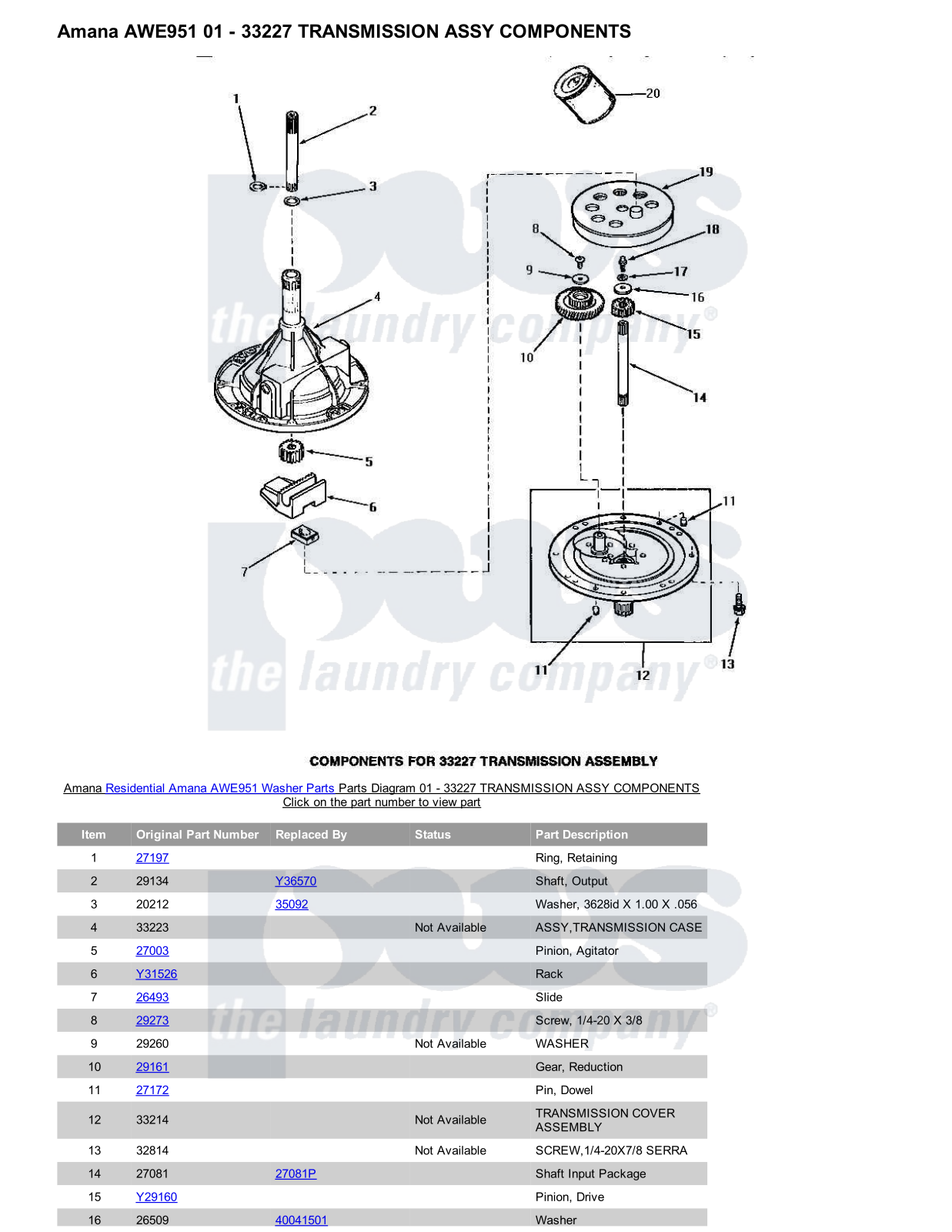 Amana AWE951 Parts Diagram