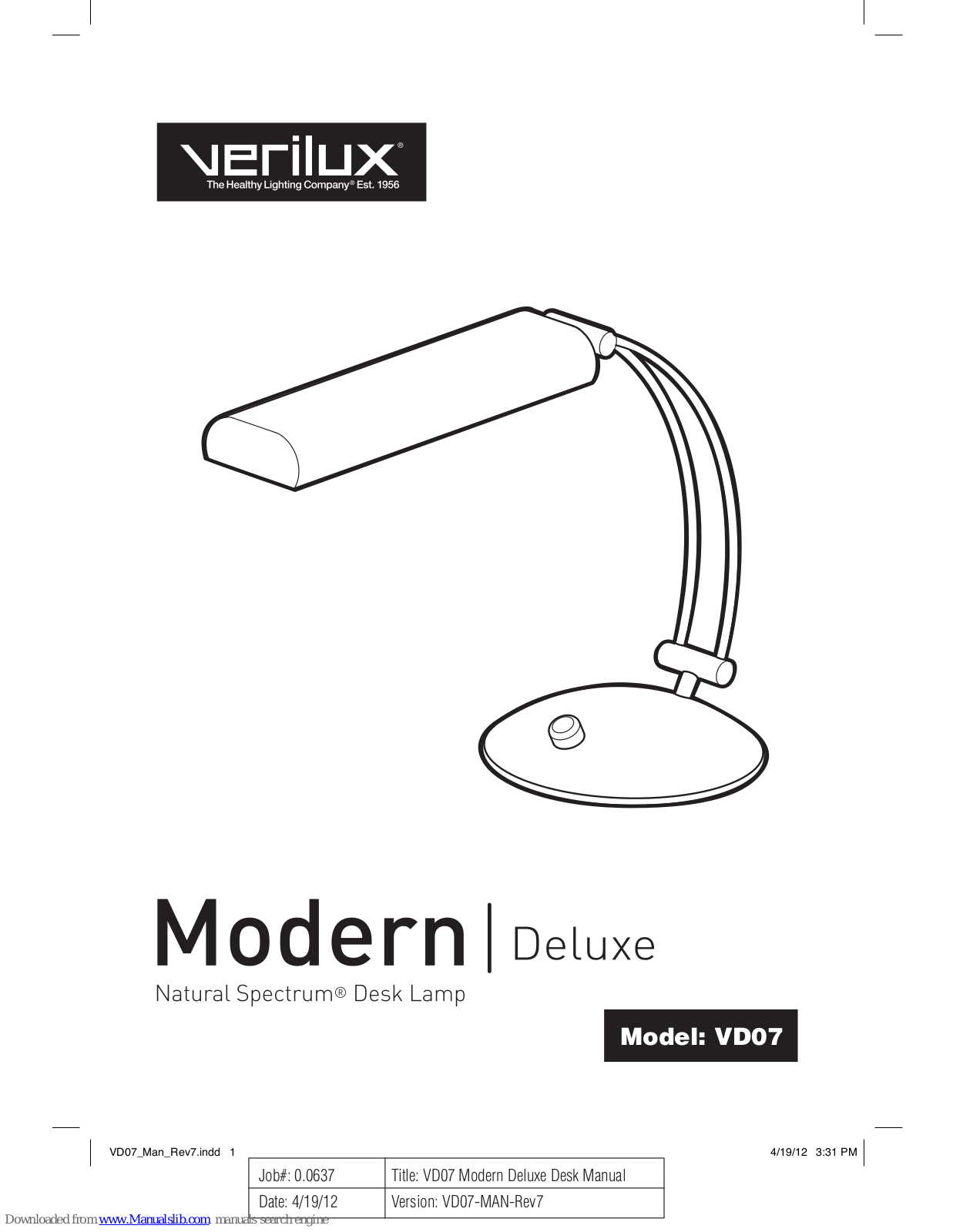 Verilux Modern Deluxe Natural Spectrum, VD07 User Manual