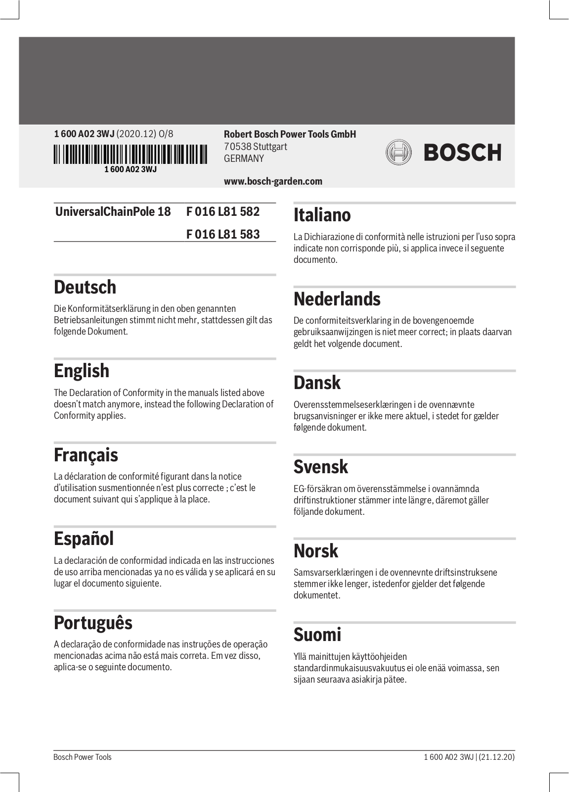 Bosch UniversalChainPole 18 User Manual