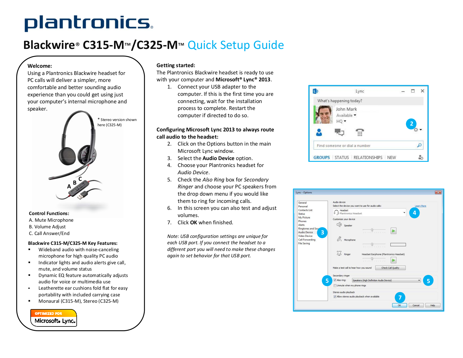 Plantronics C315-M, C325-M User Manual