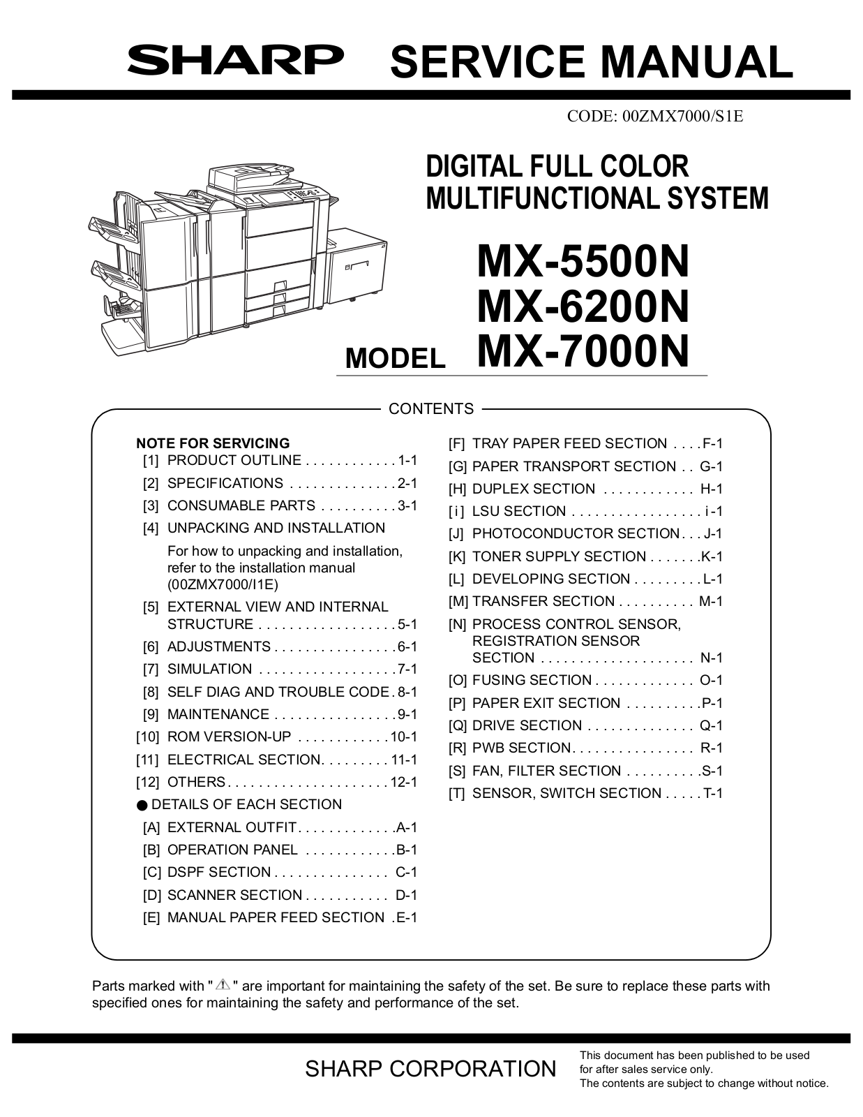 Sharp MX-5500N, MX-6200N, MX-7000N Service Manual