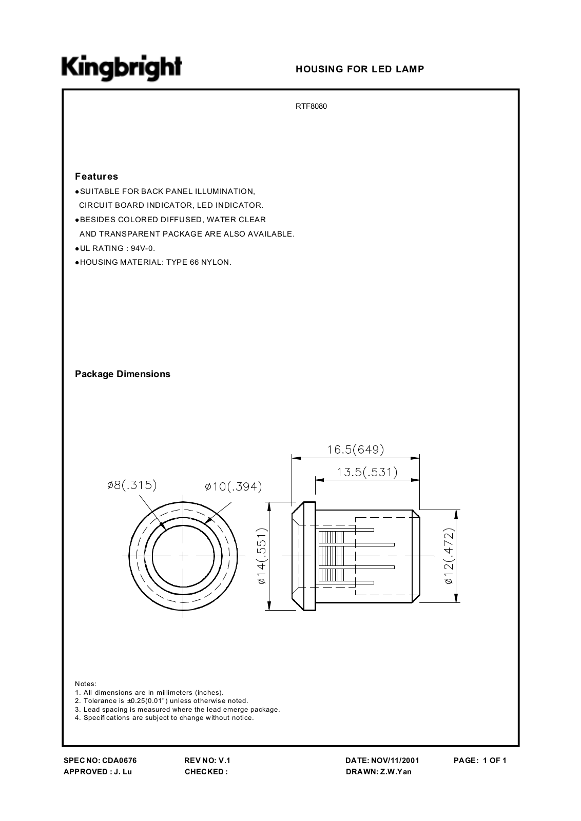 KINGBRIGHT RTF8080 Datasheet