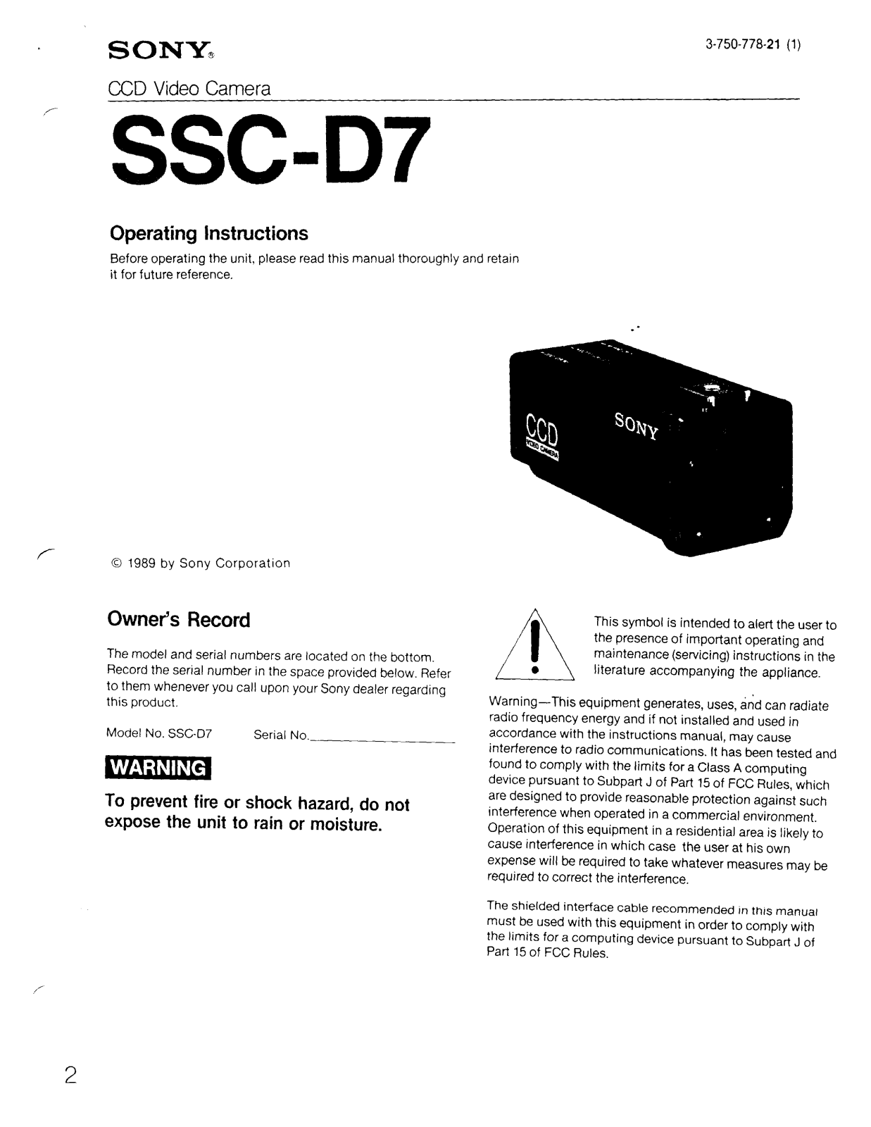 Sony SSC-D7 User Manual