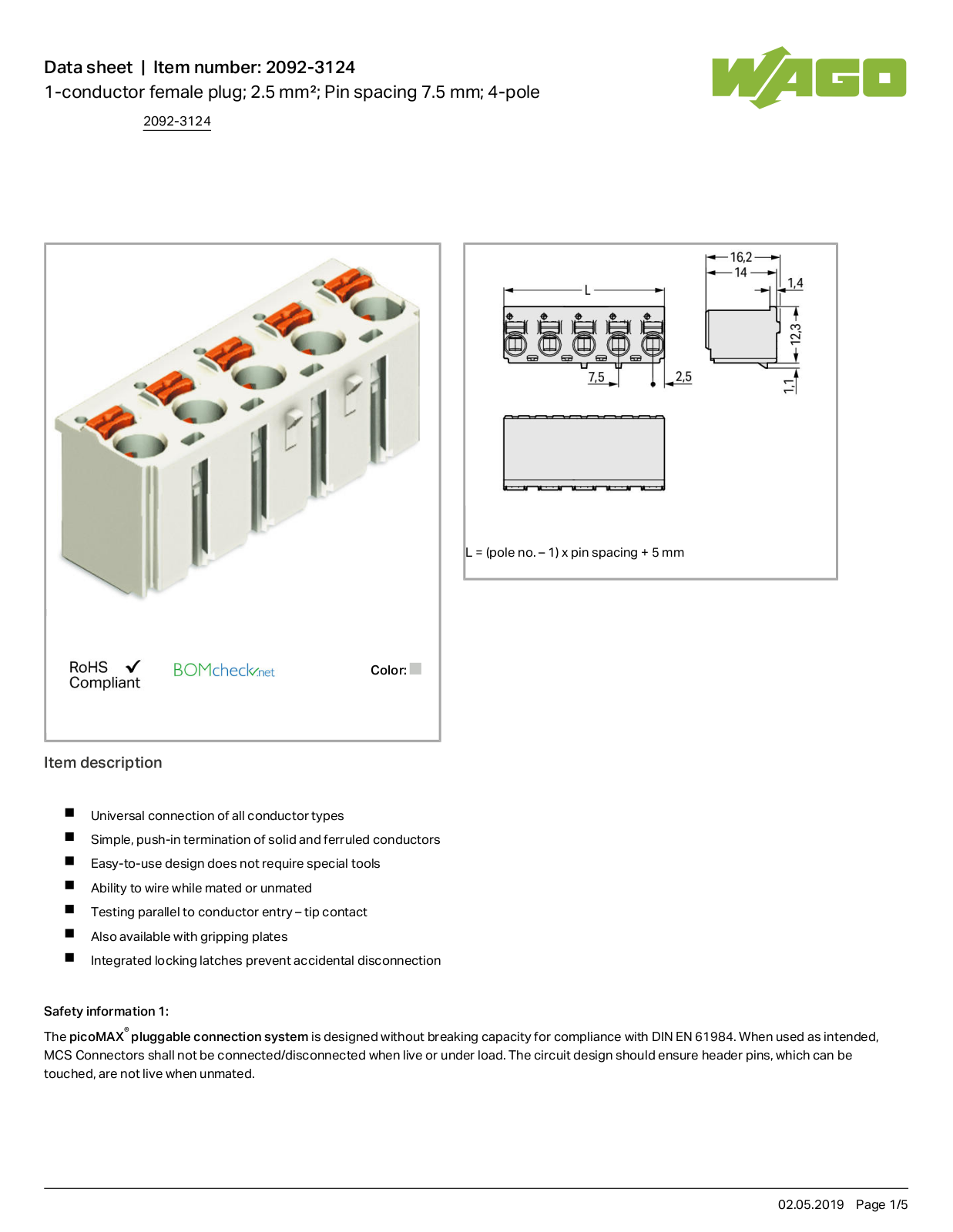 Wago 2092-3124 Data Sheet