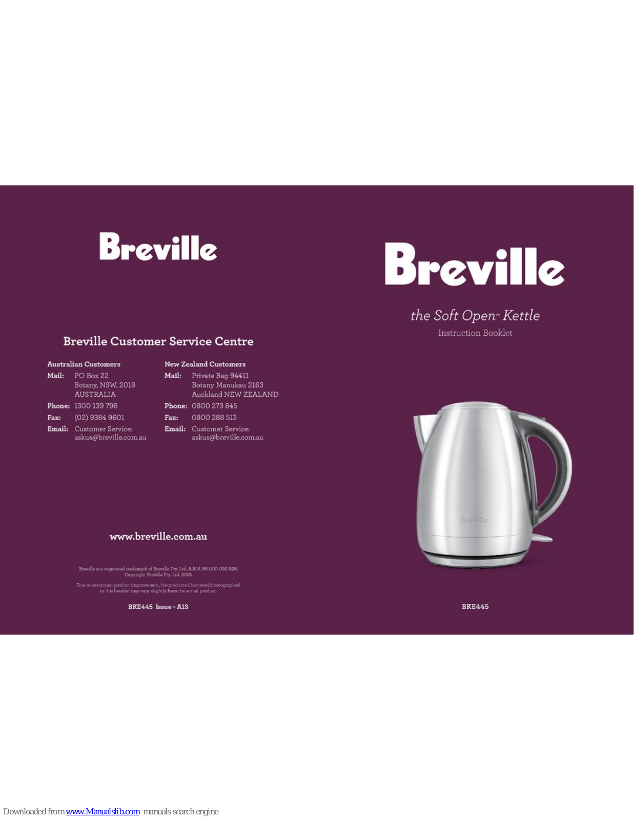 Breville BKE445 Instruction Booklet