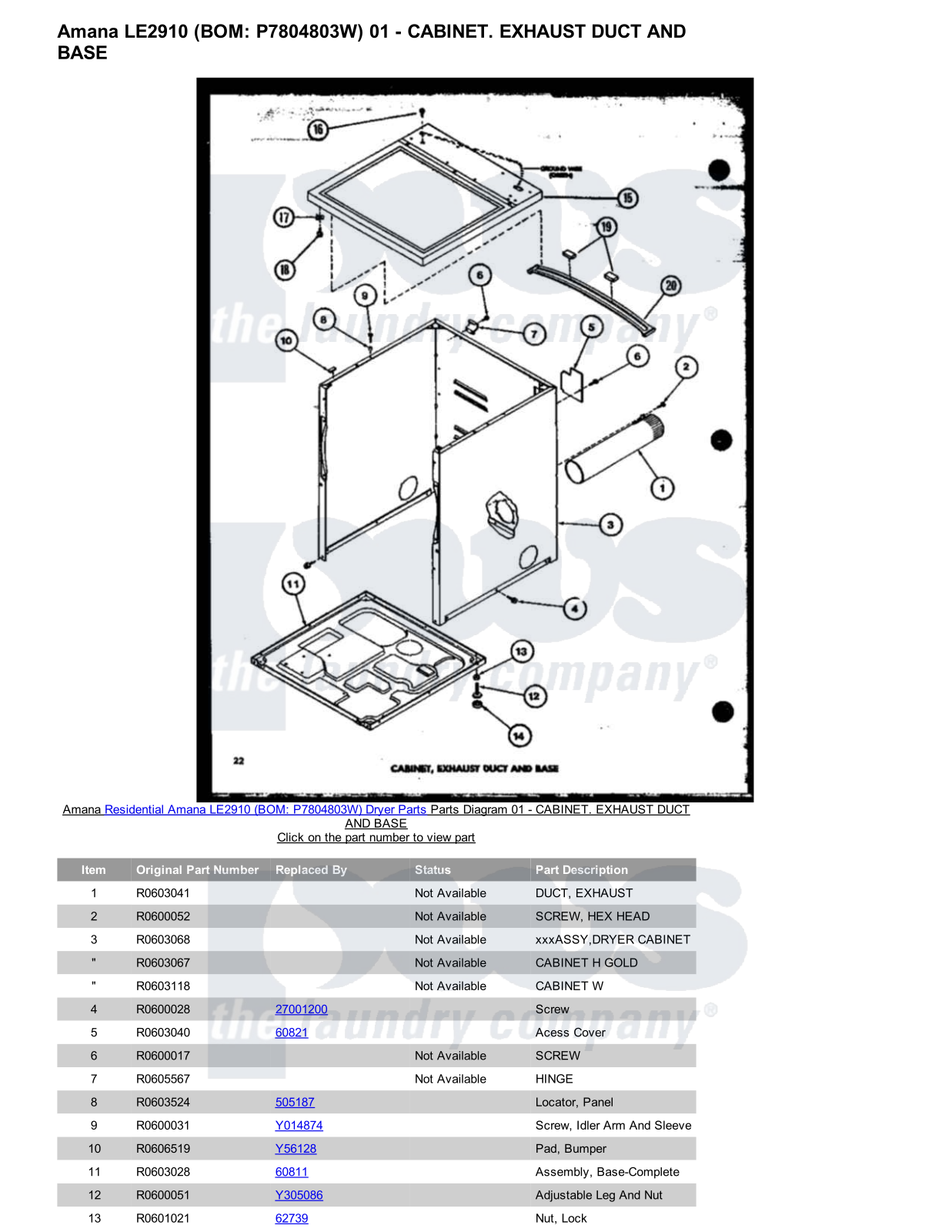 Amana LE2910 Parts Diagram