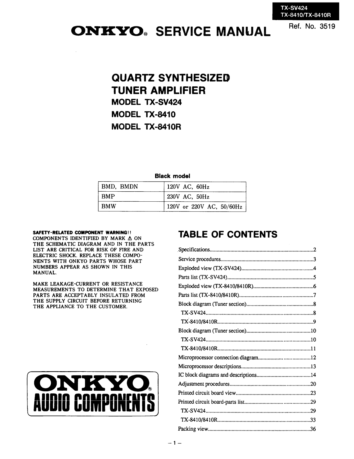 Onkyo TX-8410, TXSV-424 Service manual