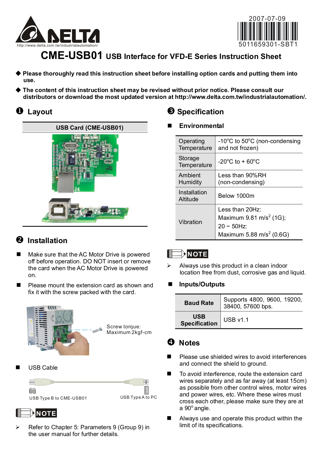 Delta Electronics CME-USB01 User Manual