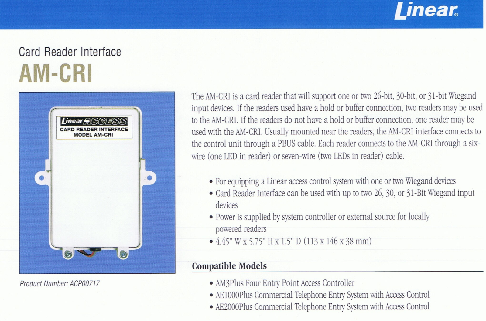 Linear AMCRI Specsheet