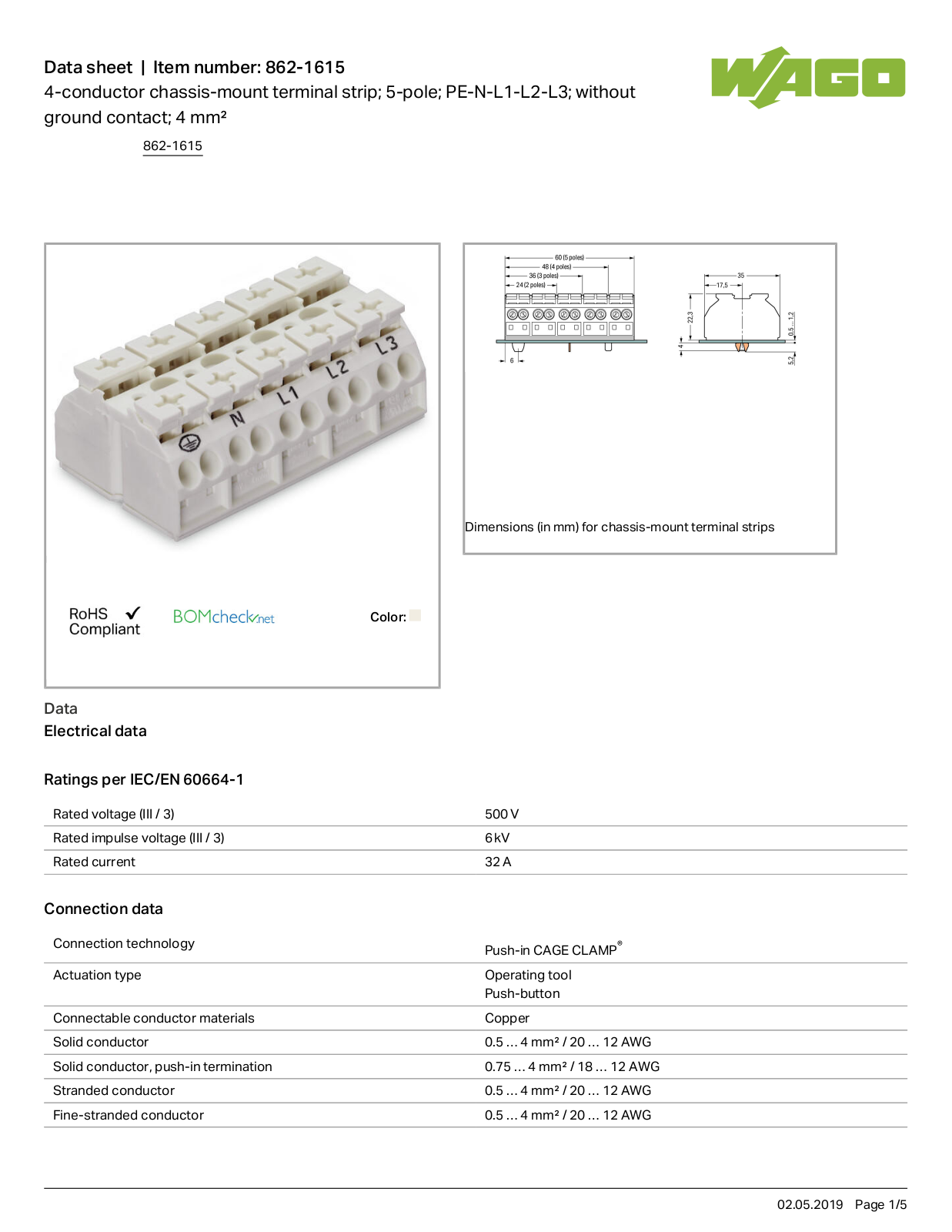 Wago 862-1615 Data Sheet