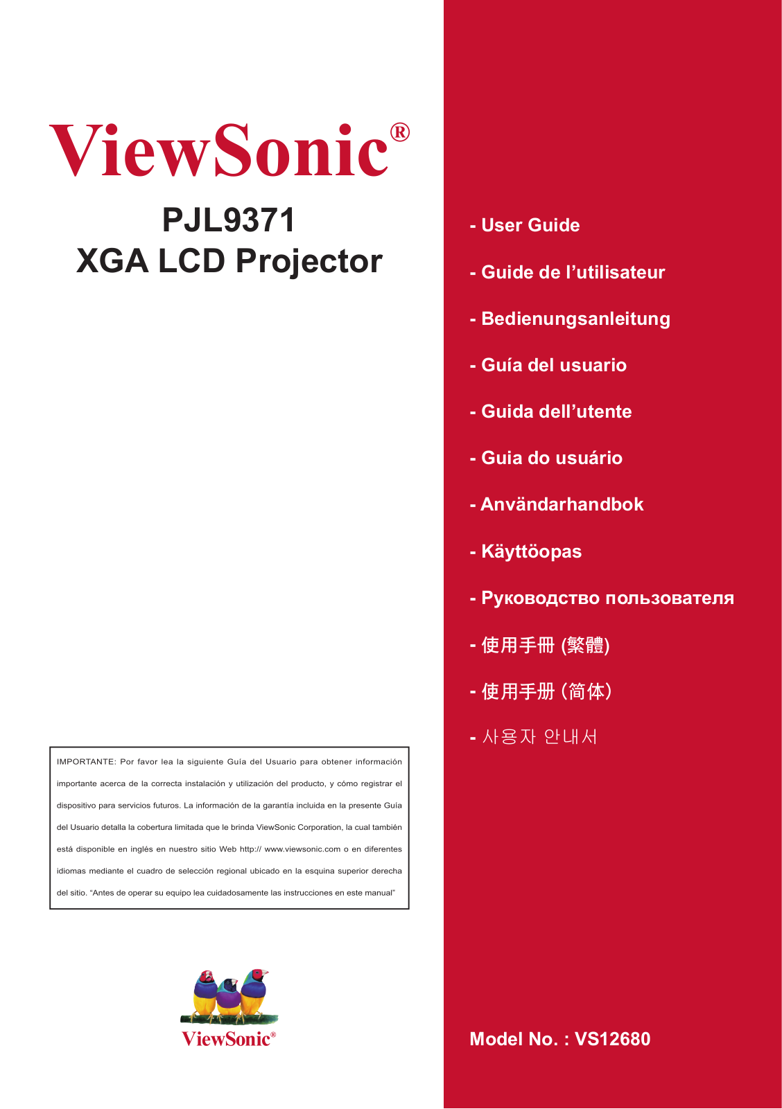 ViewSonic XGA PJL9371 User Manual