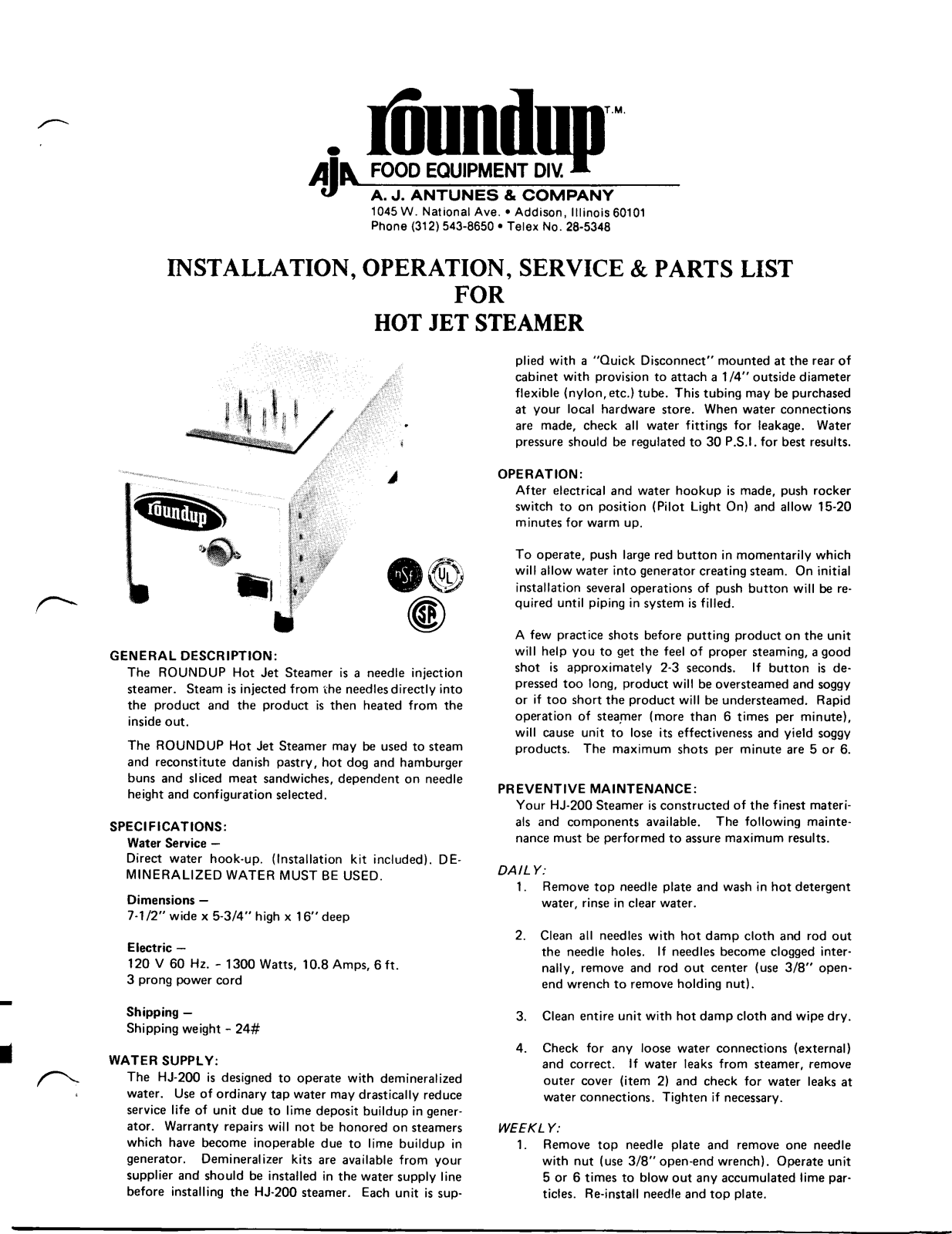 Antunes HJ-200 Service Manual