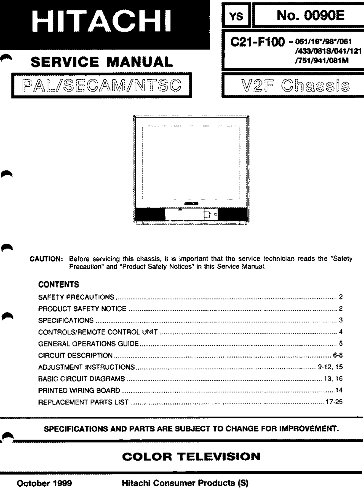 Hitachi C21F100 Service Manual